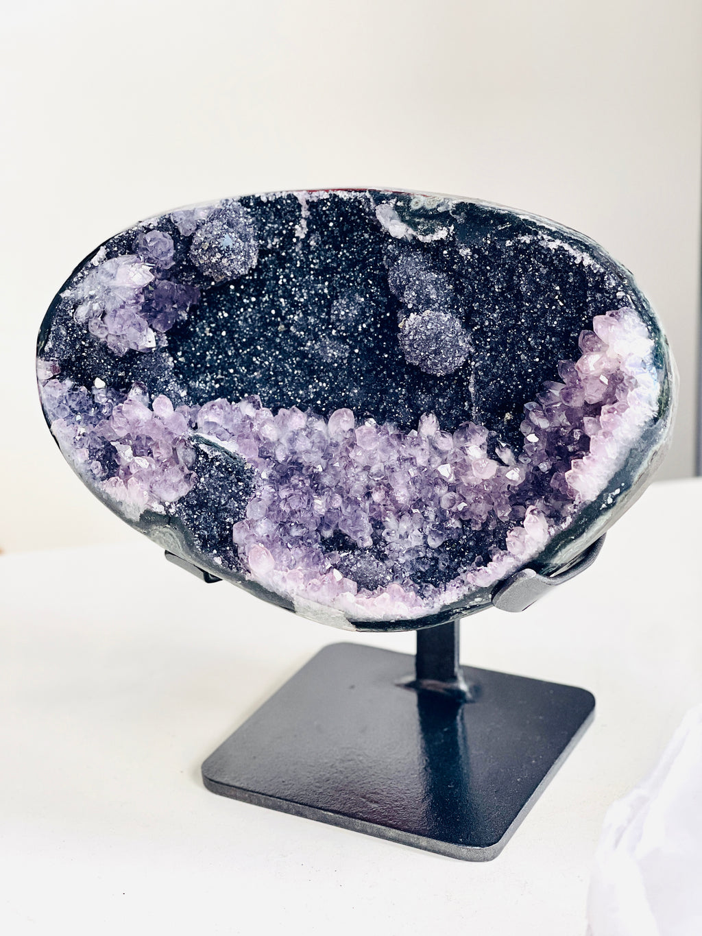 Black Amethyst Geode with Amethyst Flower Formations – Uruguay, 2.345kg