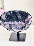Black Amethyst Geode with Amethyst Flower Formations – Uruguay, 2.345kg
