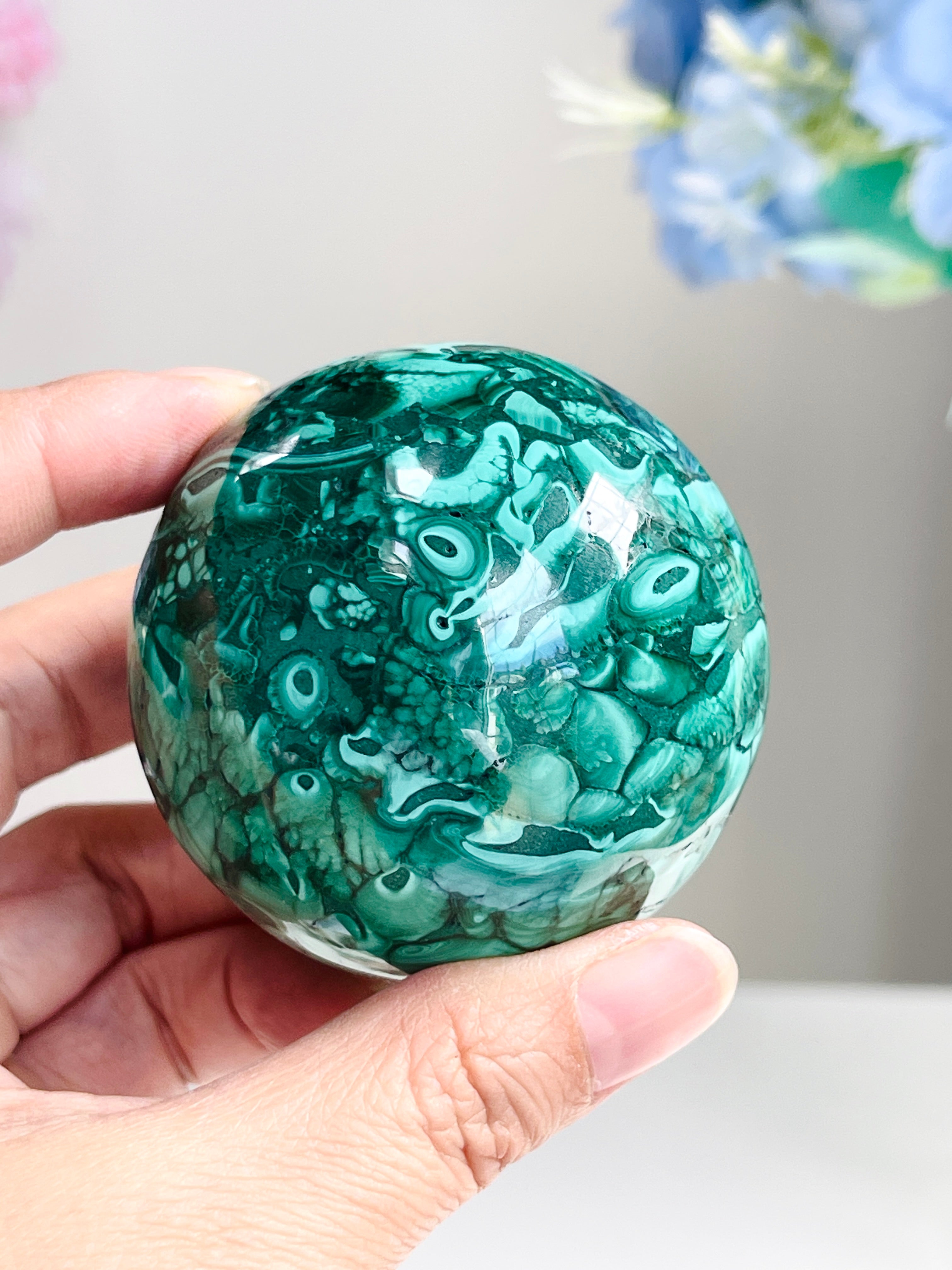 Malachite Sphere, Marvelous Natural Malachite Sphere, Malachite from Congo, Natural Malachite ball, Healing Crystal 2
