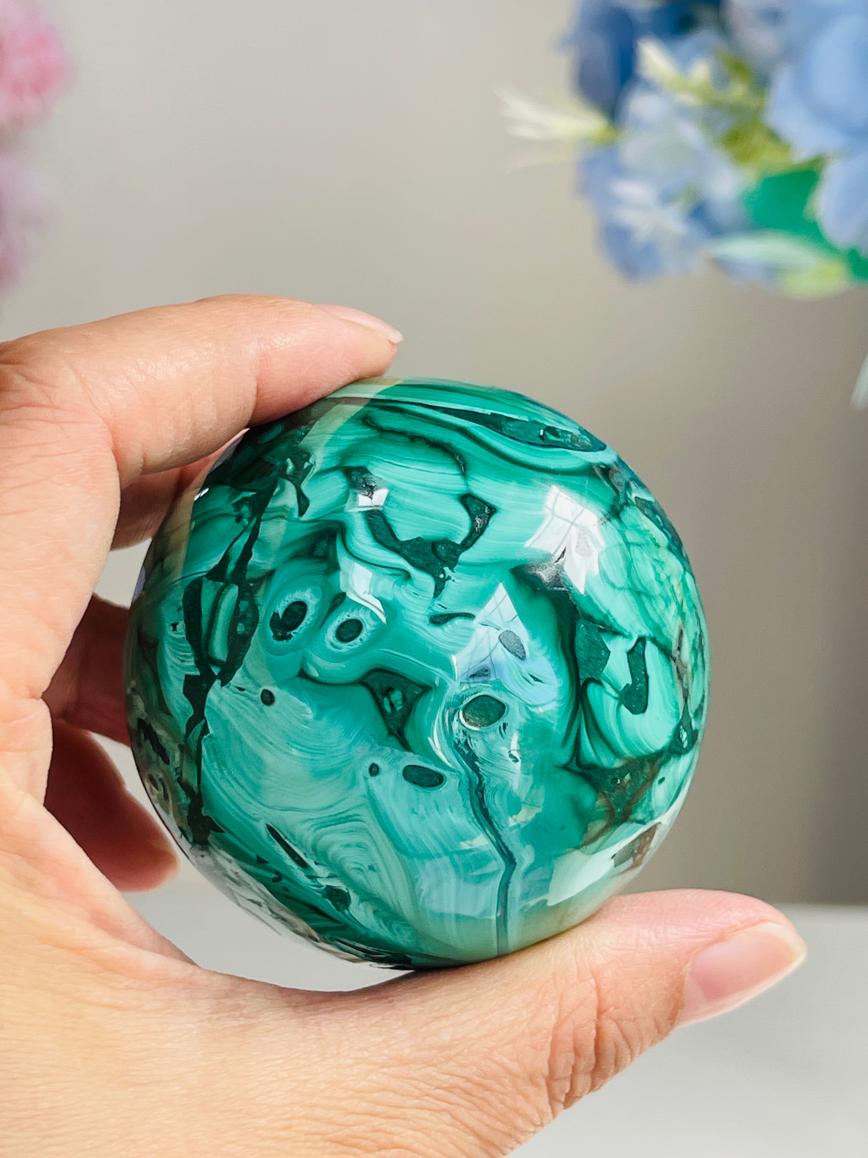Malachite Sphere, Marvelous Natural Malachite Sphere, Malachite from Congo, Natural Malachite ball, Healing Crystal 2
