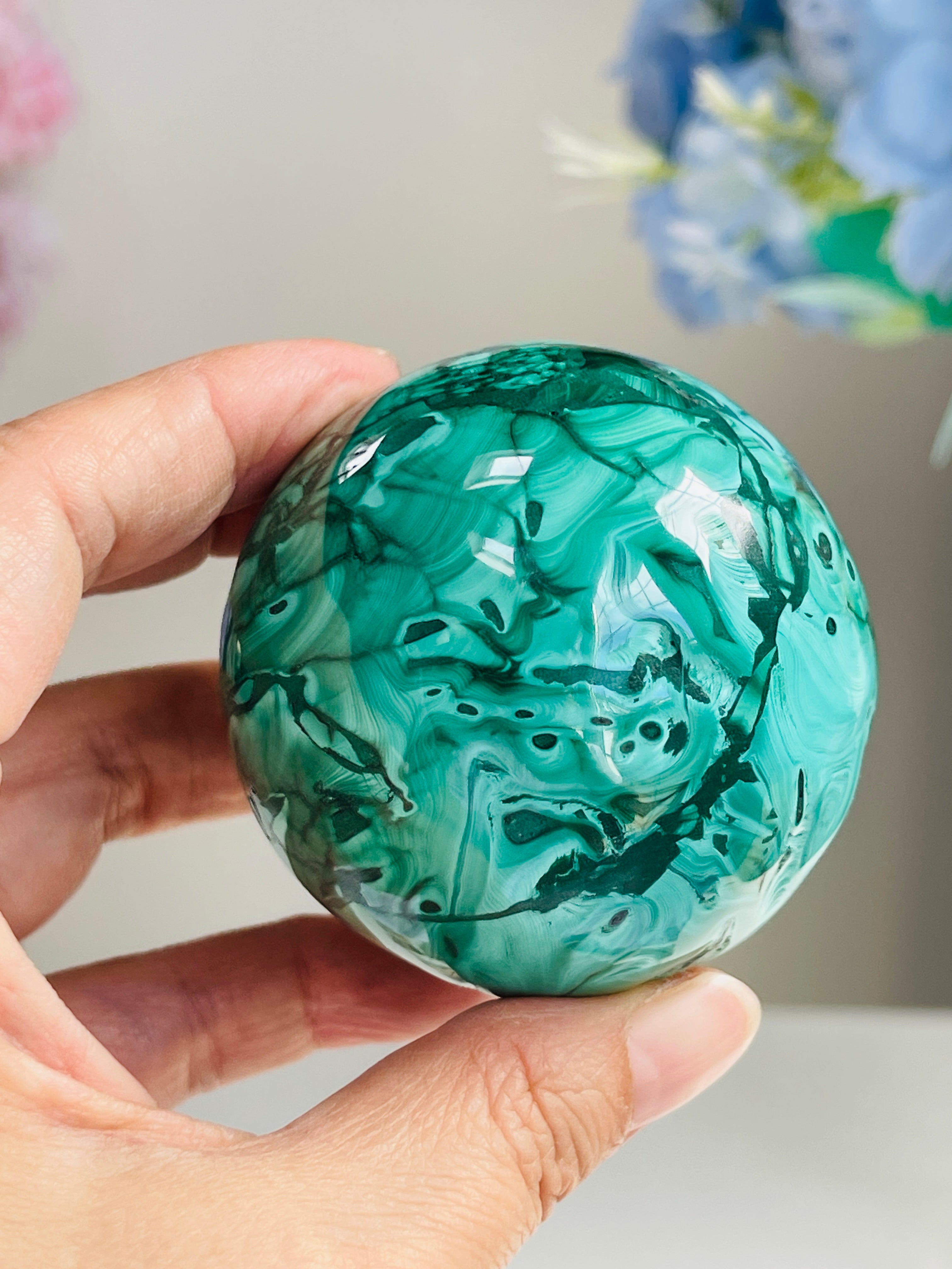 Malachite Sphere, Marvelous Natural Malachite Sphere, Malachite from Congo, Natural Malachite ball, Healing Crystal 2