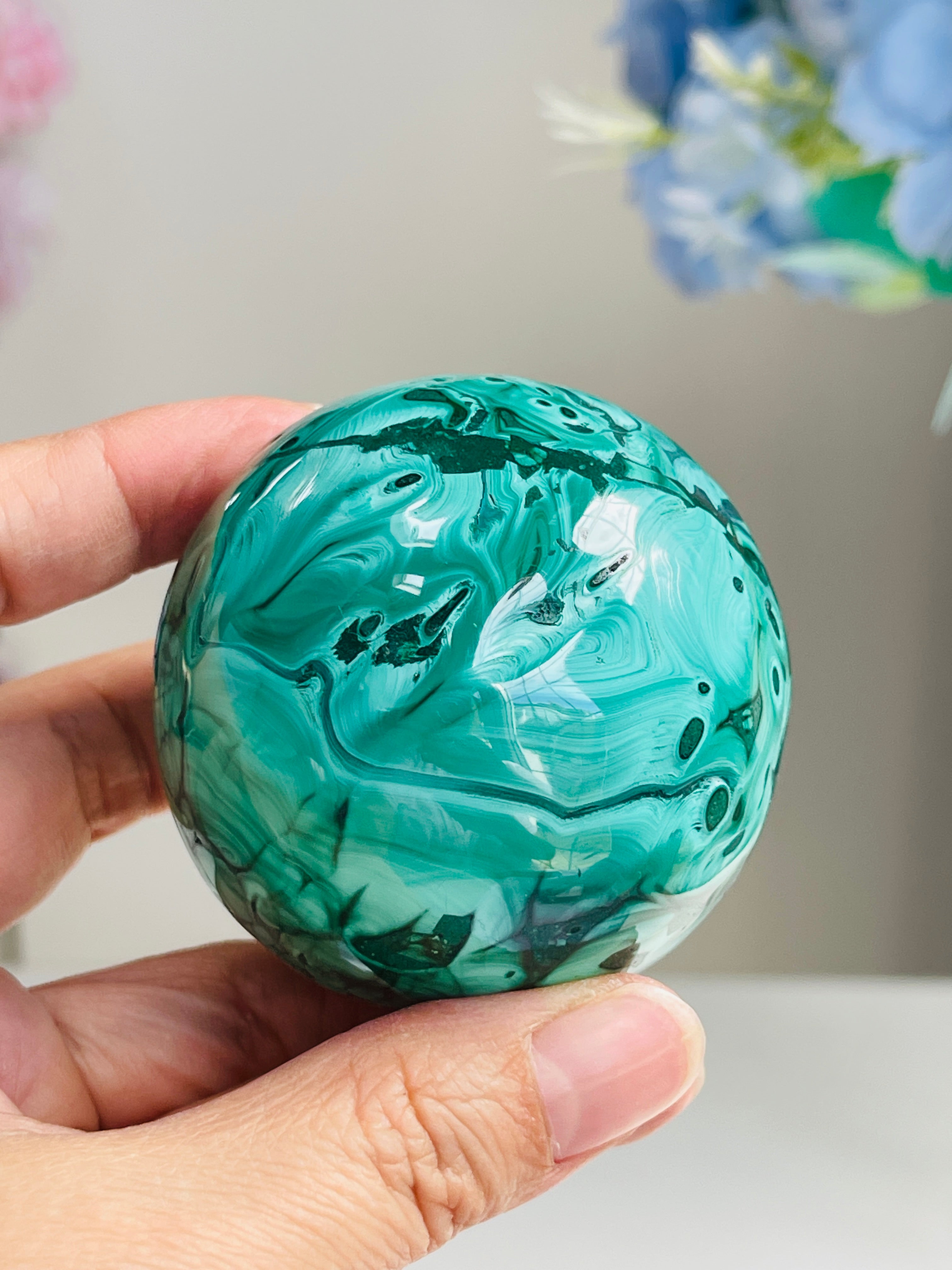 Malachite Sphere, Marvelous Natural Malachite Sphere, Malachite from Congo, Natural Malachite ball, Healing Crystal 2