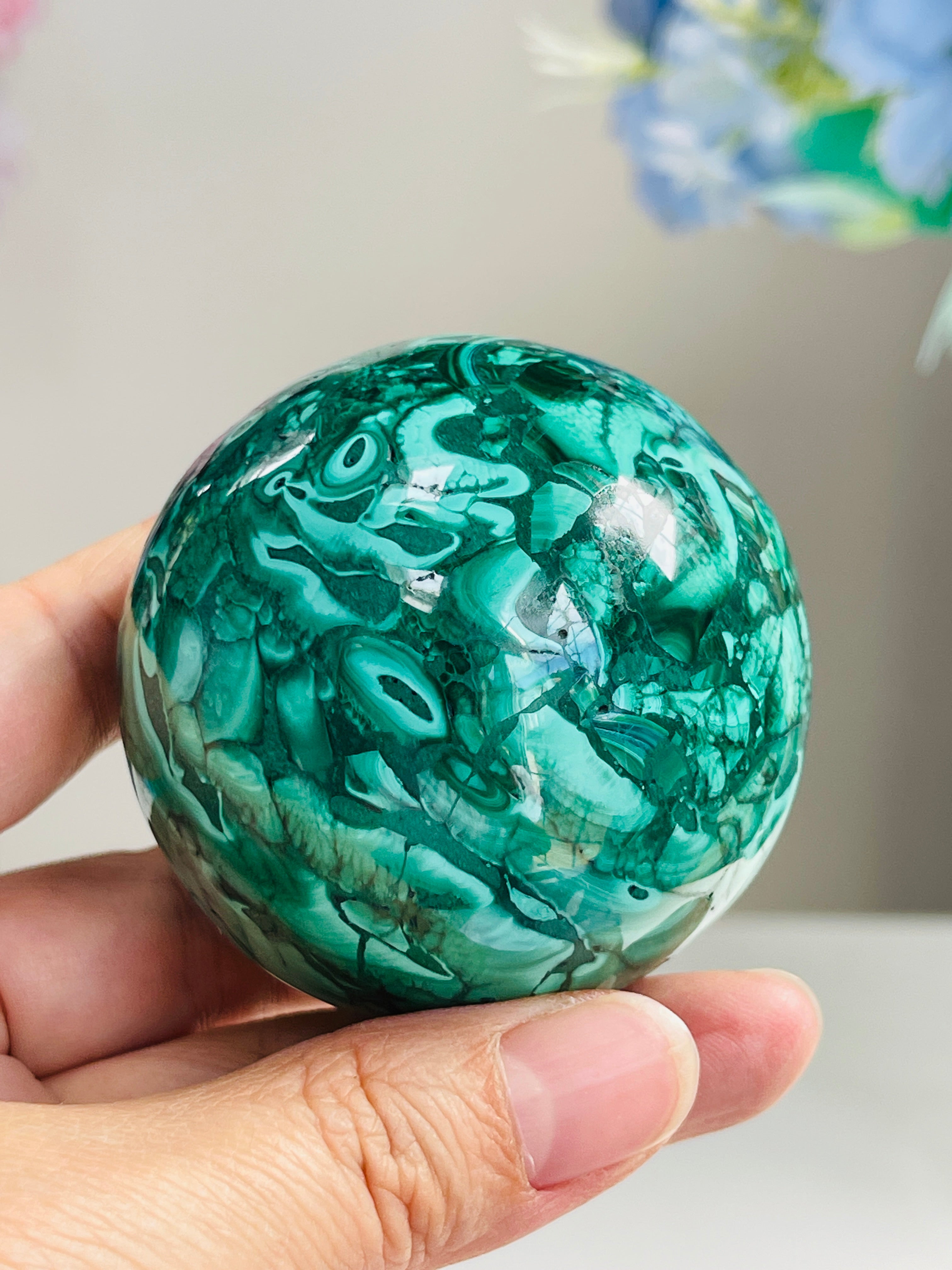 Malachite Sphere, Marvelous Natural Malachite Sphere, Malachite from Congo, Natural Malachite ball, Healing Crystal 2