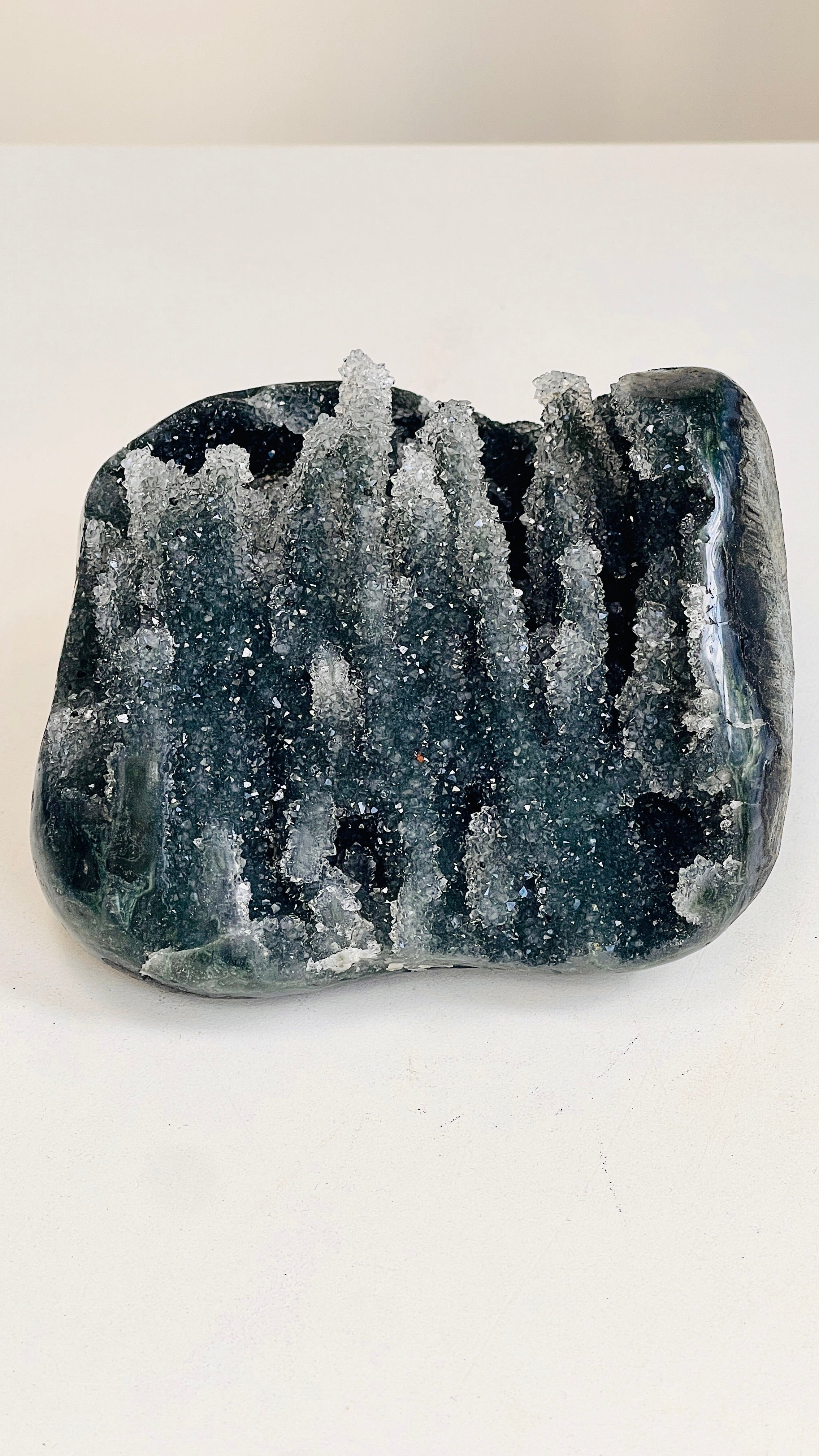 Black Druzy Agate Geode Specimen – Sparkling Grey Crystal Cluster