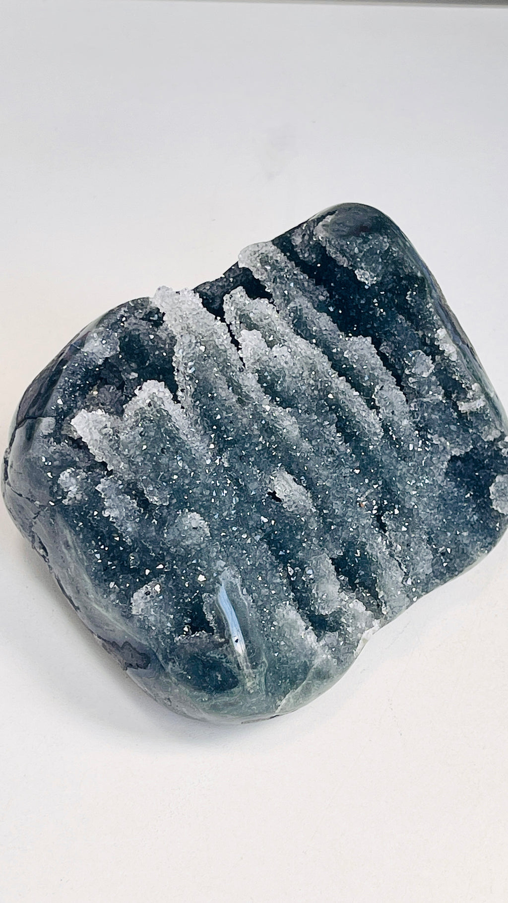 Black Druzy Agate Geode Specimen – Sparkling Grey Crystal Cluster (reserved)