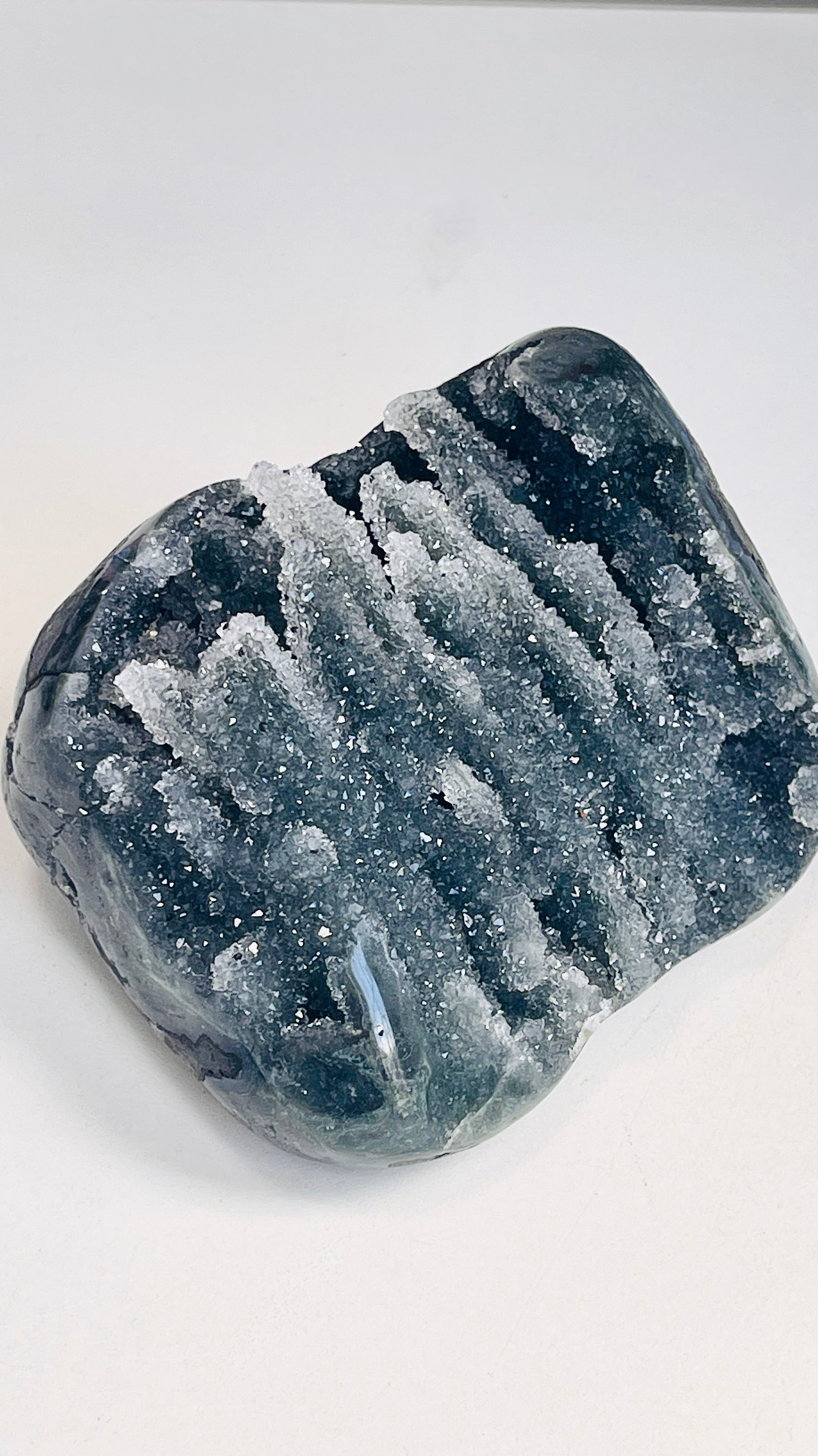 Black Druzy Agate Geode Specimen – Sparkling Grey Crystal Cluster