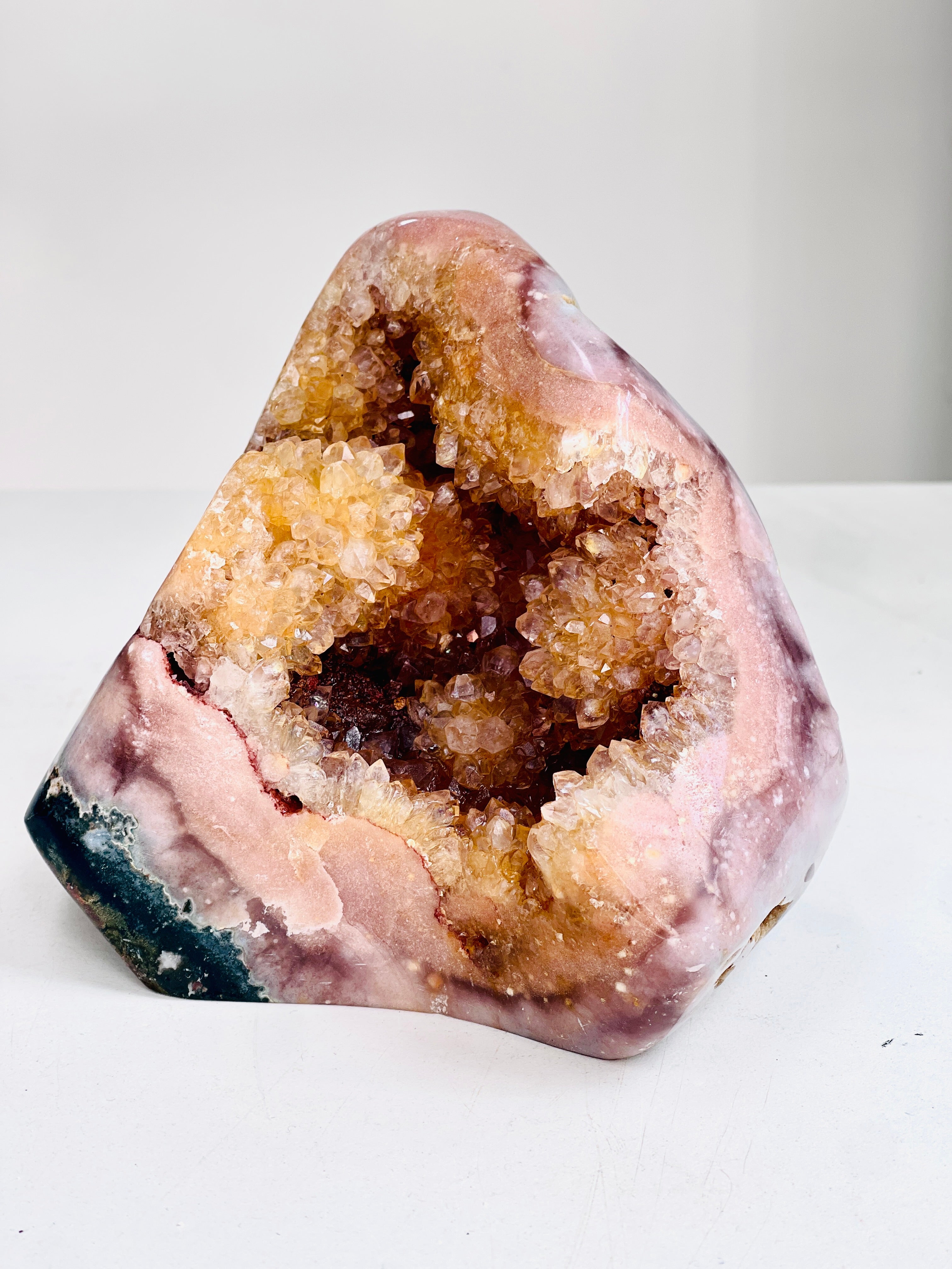 Natural Pink Amethyst Freeform with golden quartz flower 1.3kg