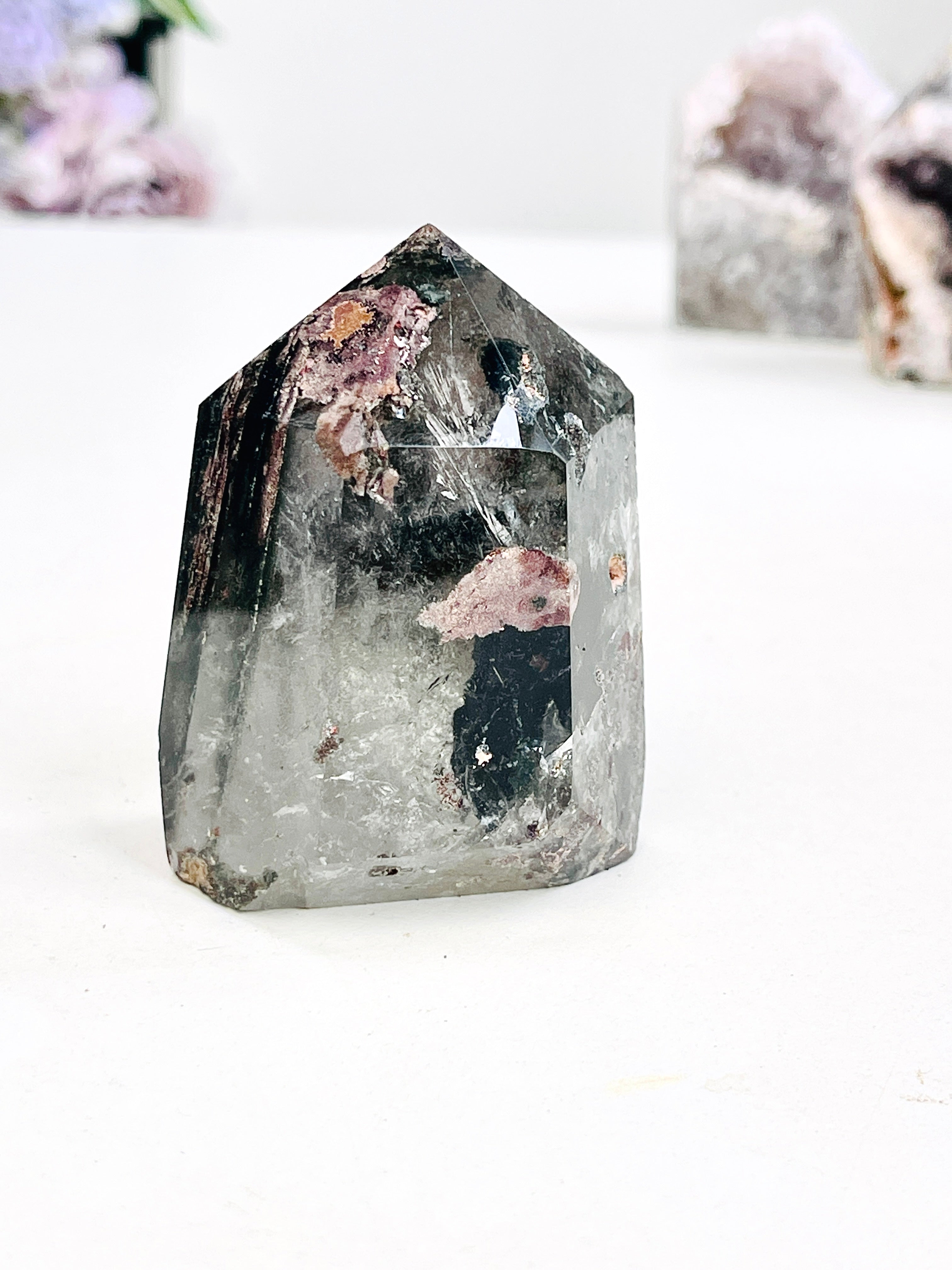 Unique Lodolite Quartz , Natural Brazilian Lodolite Quartz Point, Crystal Gift, Garden Quartz