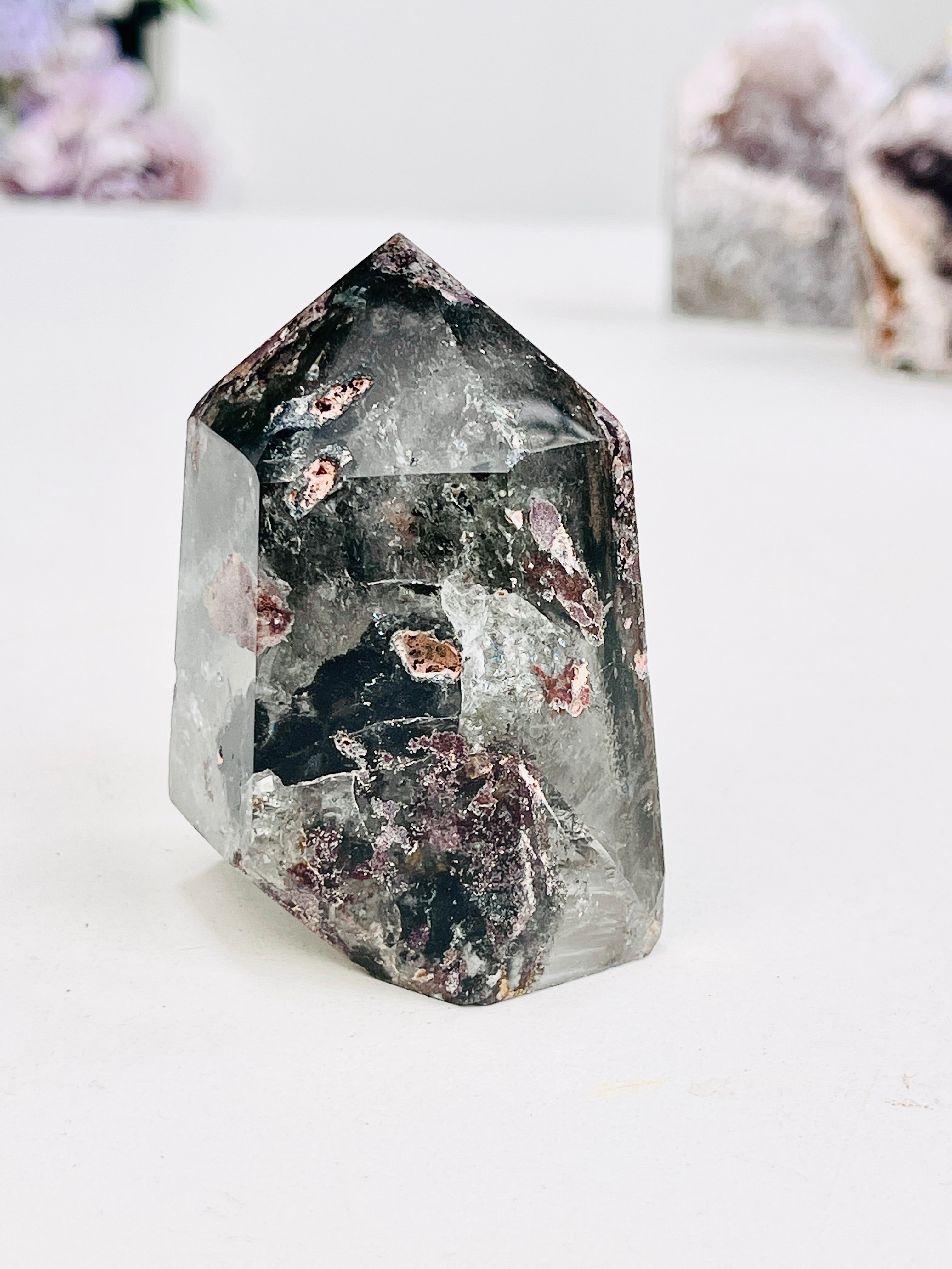 Unique Lodolite Quartz , Natural Brazilian Lodolite Quartz Point, Crystal Gift, Garden Quartz