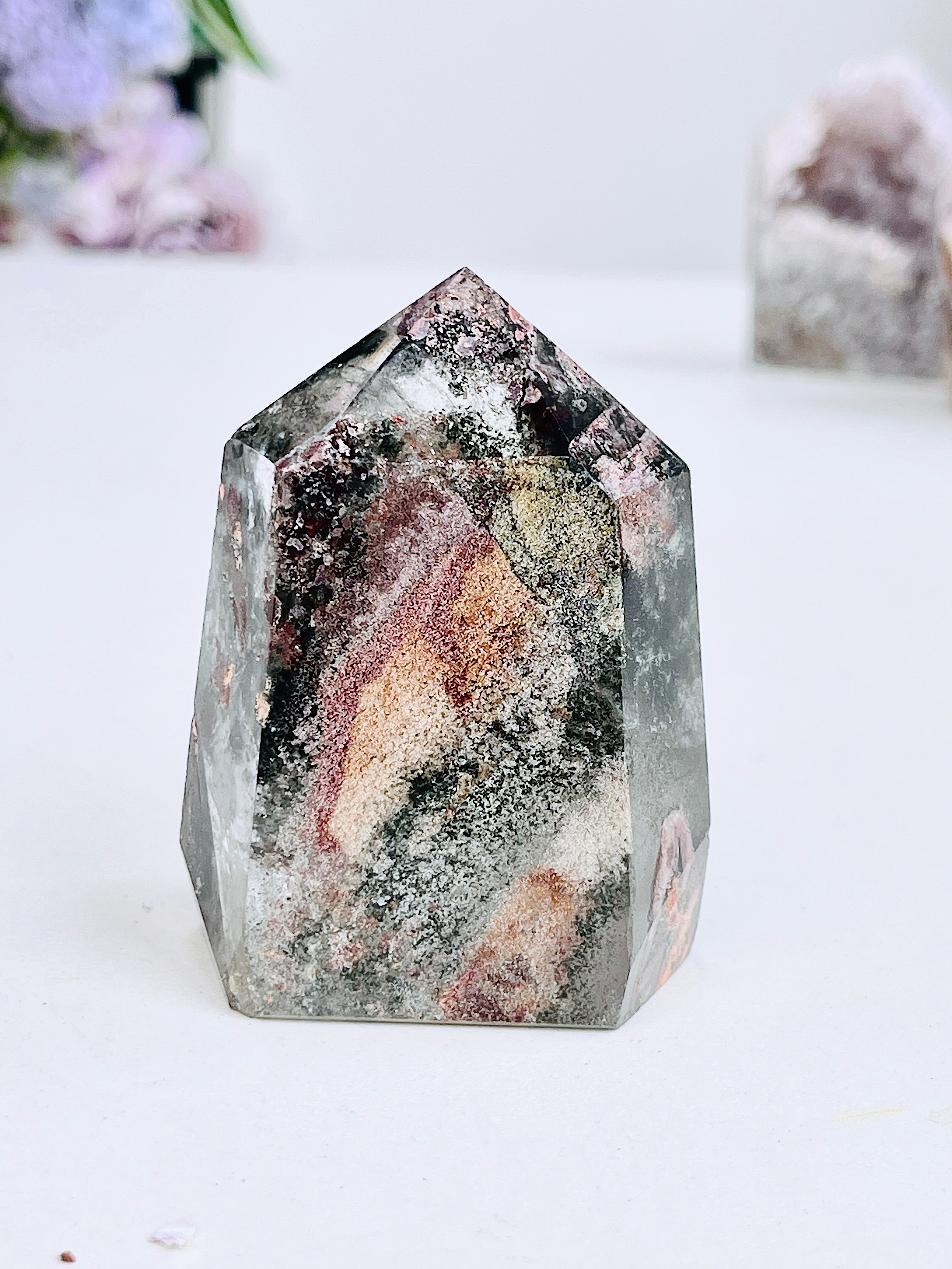 Unique Lodolite Quartz , Natural Brazilian Lodolite Quartz Point, Crystal Gift, Garden Quartz