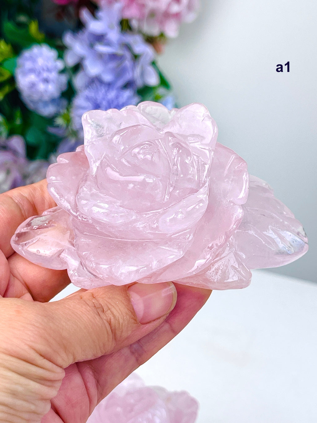 Hand-Carved Rose Quartz Crystal Flower | Heart Chakra Healing Stone | Unique Crystal Gift for Love, Harmony & Home Décor