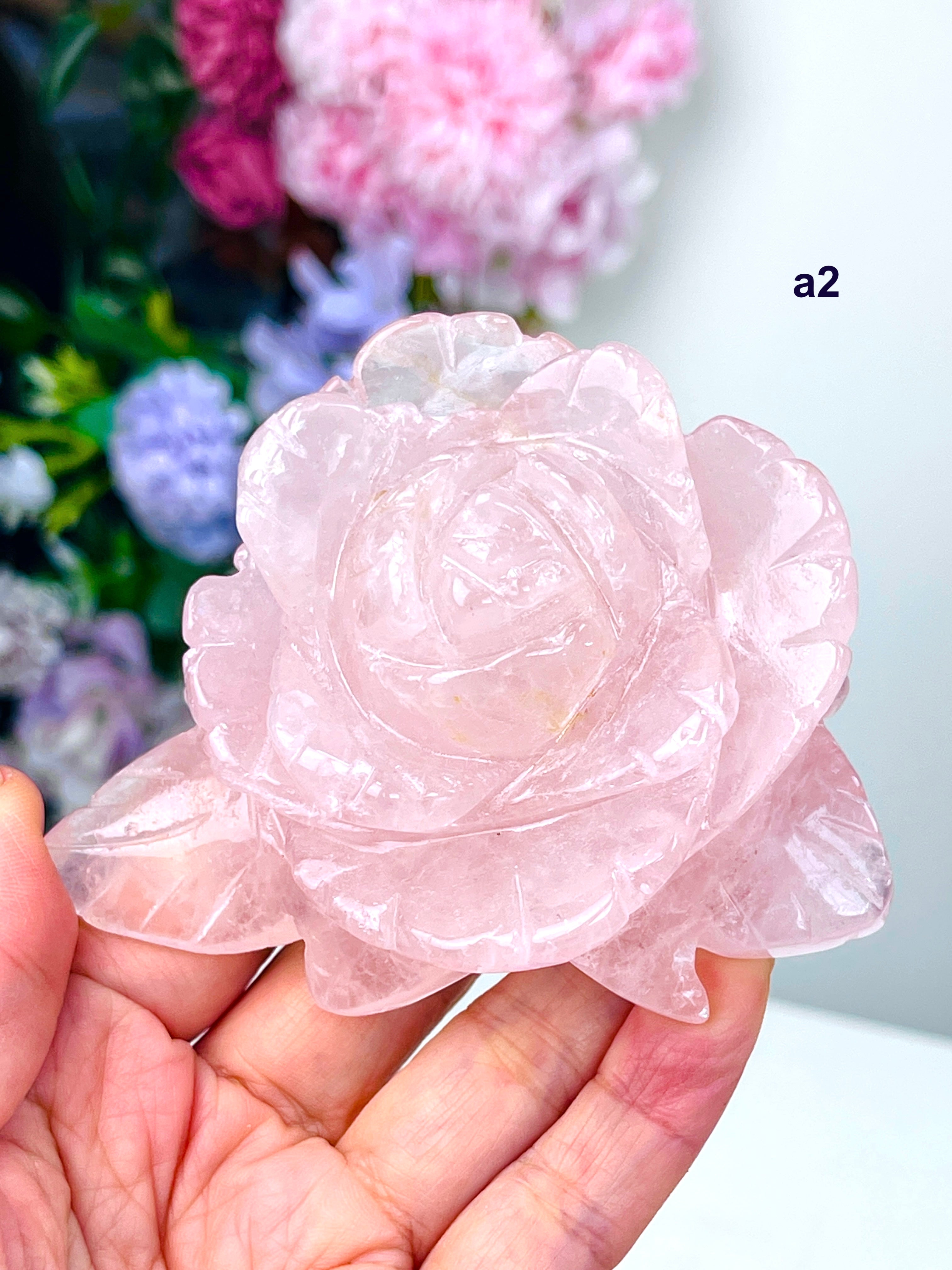 Hand-Carved Rose Quartz Crystal Flower | Heart Chakra Healing Stone | Unique Crystal Gift for Love, Harmony & Home Décor