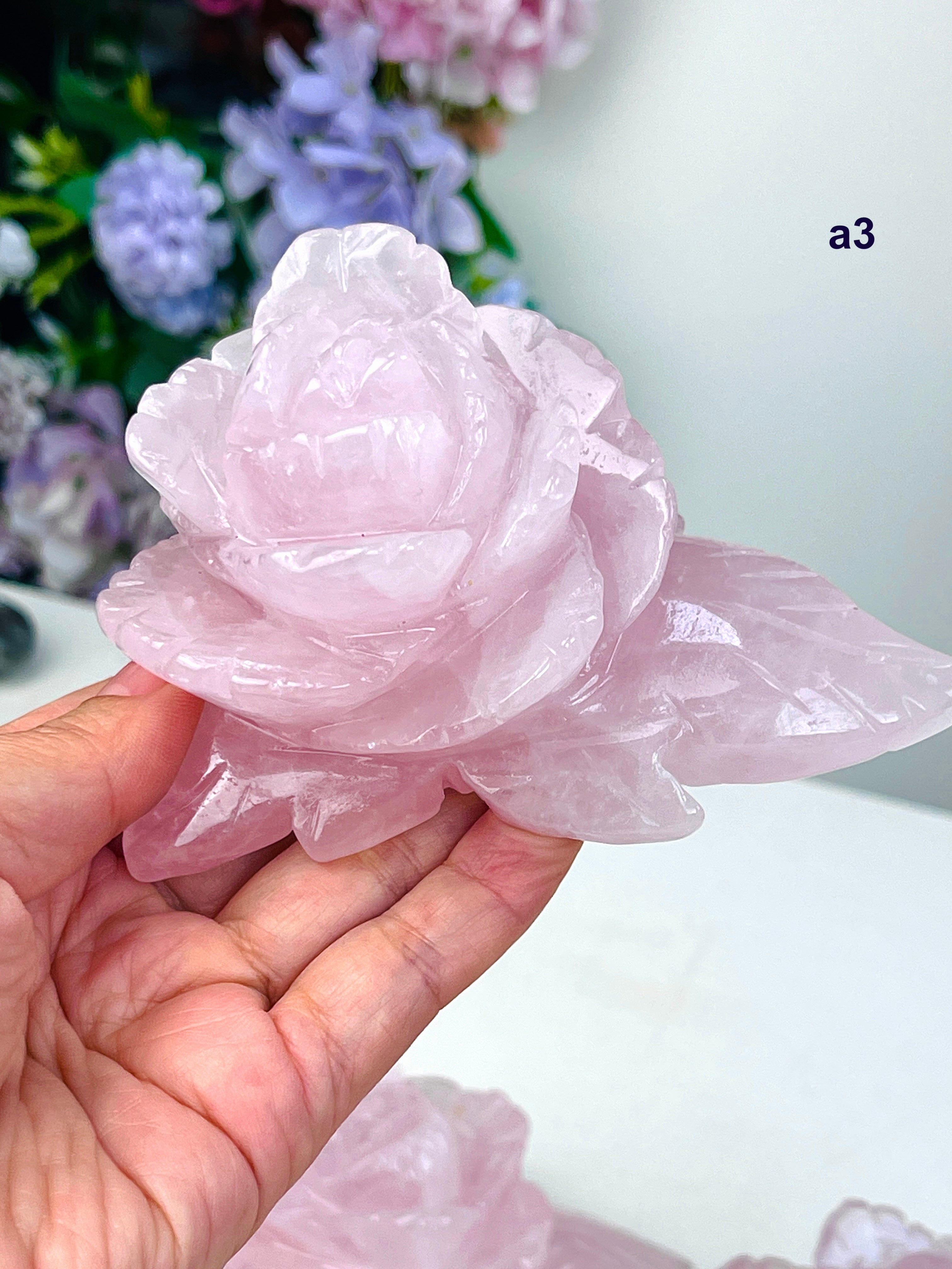 Hand-Carved Rose Quartz Crystal Flower | Heart Chakra Healing Stone | Unique Crystal Gift for Love, Harmony & Home Décor
