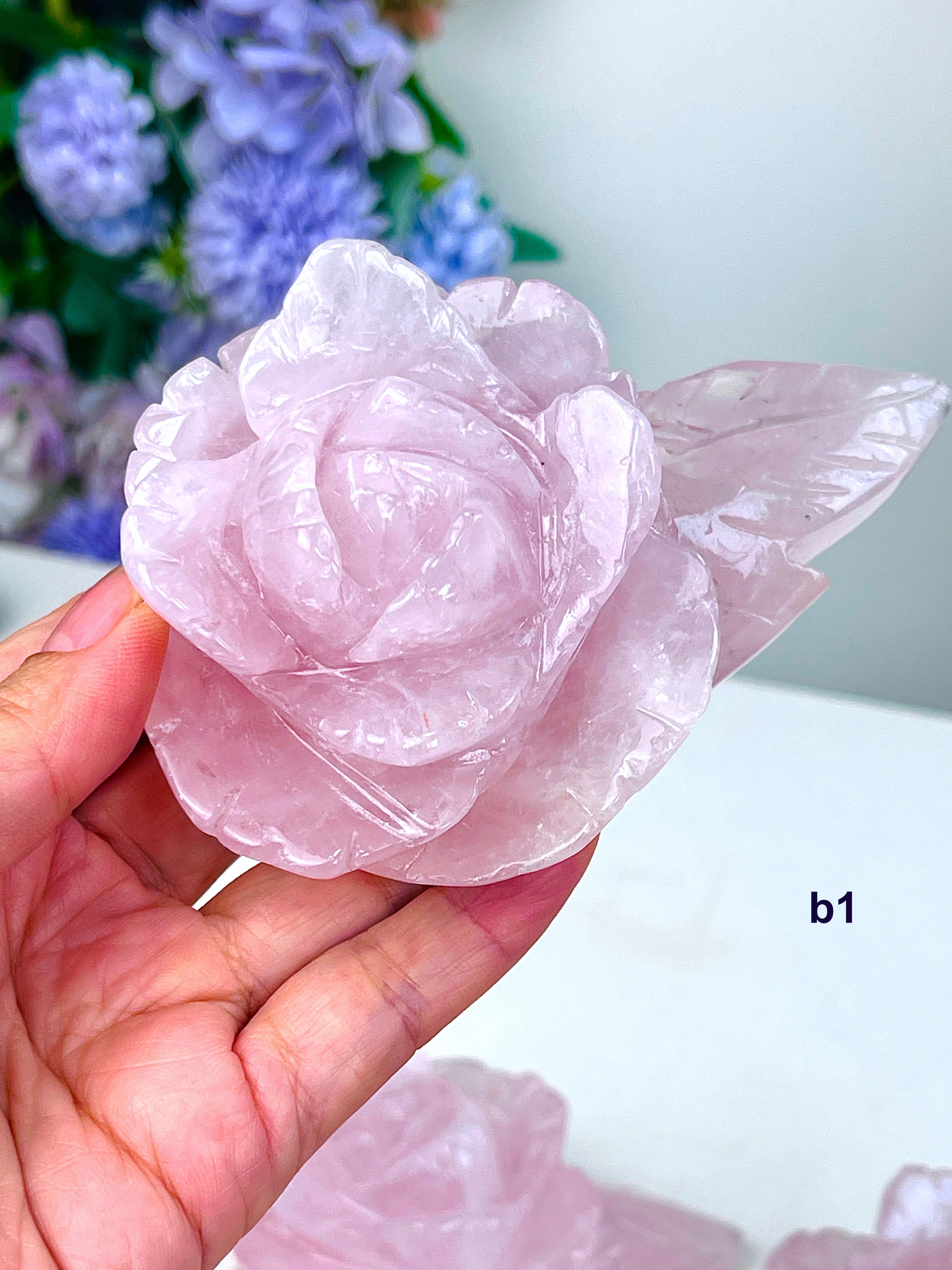Hand-Carved Rose Quartz Crystal Flower | Heart Chakra Healing Stone | Unique Crystal Gift for Love, Harmony & Home Décor