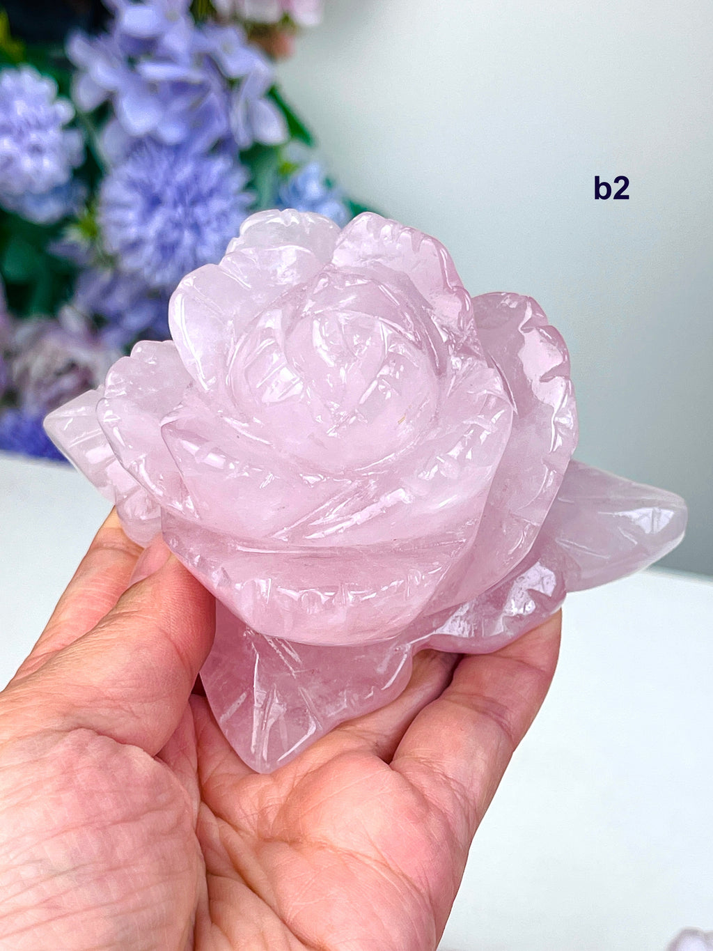 Hand-Carved Rose Quartz Crystal Flower | Heart Chakra Healing Stone | Unique Crystal Gift for Love, Harmony & Home Décor