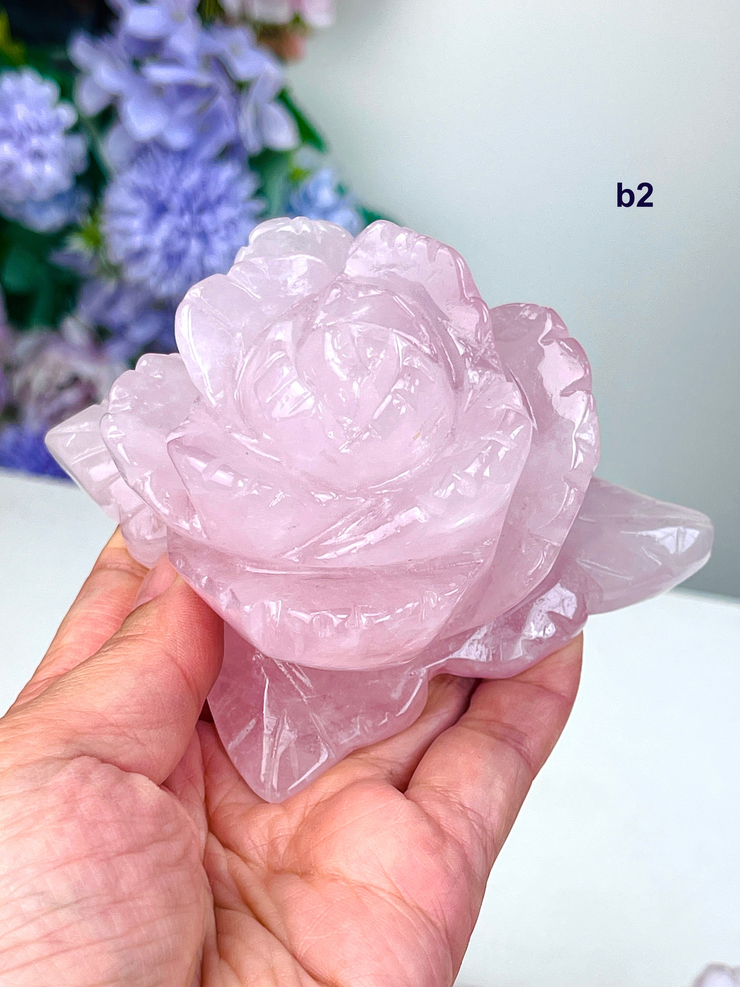 Hand-Carved Rose Quartz Crystal Flower | Heart Chakra Healing Stone | Unique Crystal Gift for Love, Harmony & Home Décor