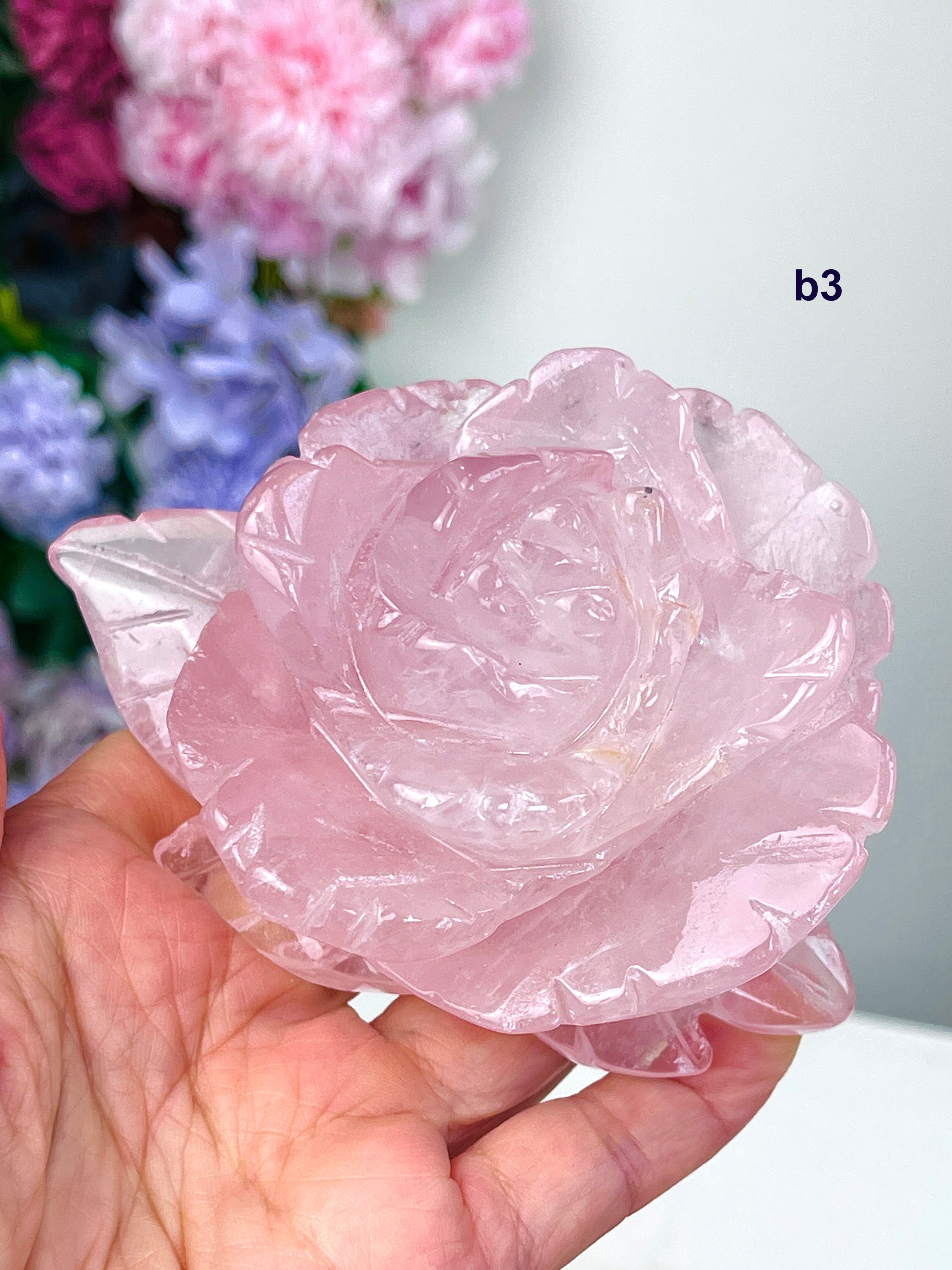 Hand-Carved Rose Quartz Crystal Flower | Heart Chakra Healing Stone | Unique Crystal Gift for Love, Harmony & Home Décor