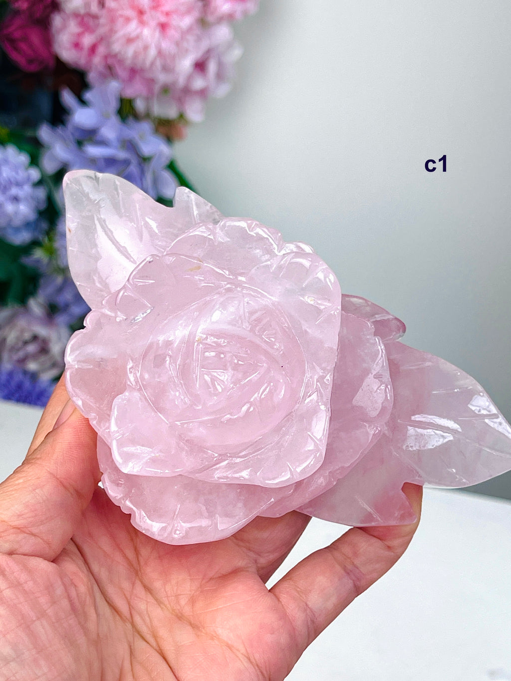Hand-Carved Rose Quartz Crystal Flower | Heart Chakra Healing Stone | Unique Crystal Gift for Love, Harmony & Home Décor
