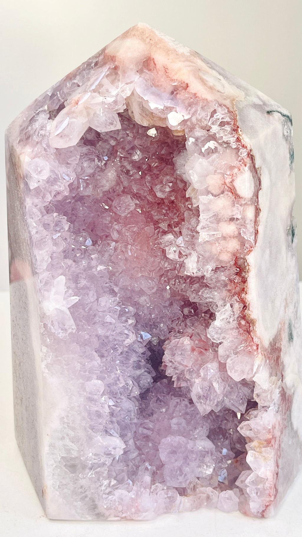 Pink Amethyst Druzy Tower with Lilac Cave & Hematite, 2.455kg