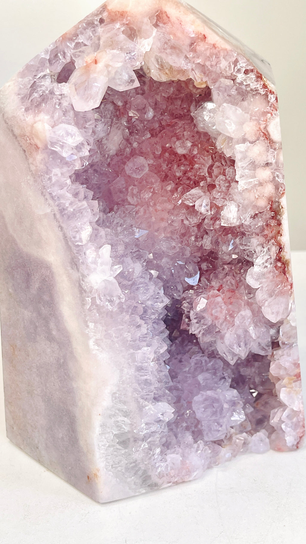 Pink Amethyst Druzy Tower with Lilac Cave & Hematite, 2.455kg
