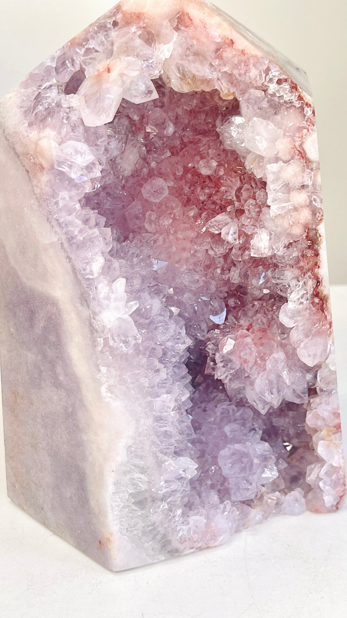 Pink Amethyst Druzy Tower with Lilac Cave & Hematite, 2.455kg