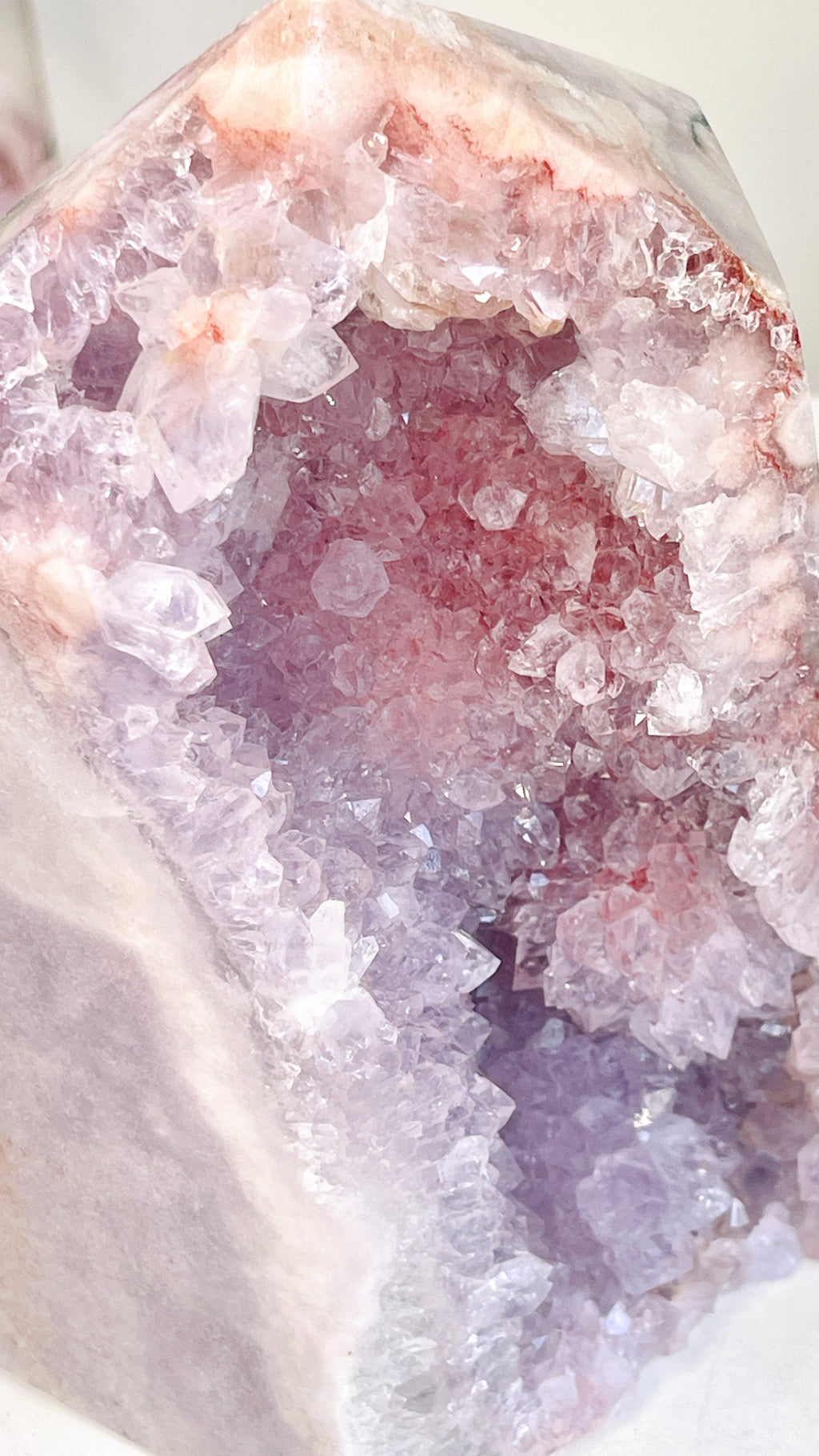 Pink Amethyst Druzy Tower with Lilac Cave & Hematite, 2.455kg