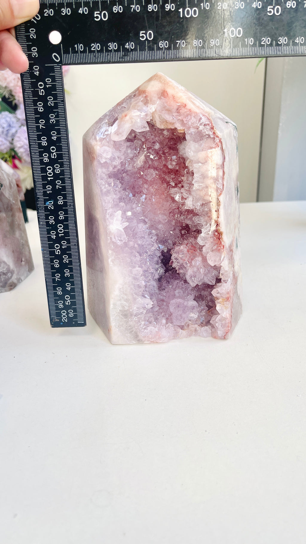 Pink Amethyst Druzy Tower with Lilac Cave & Hematite, 2.455kg