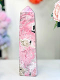Large Rhodonite Tower, 4kg Pink & Black Statement Crystal