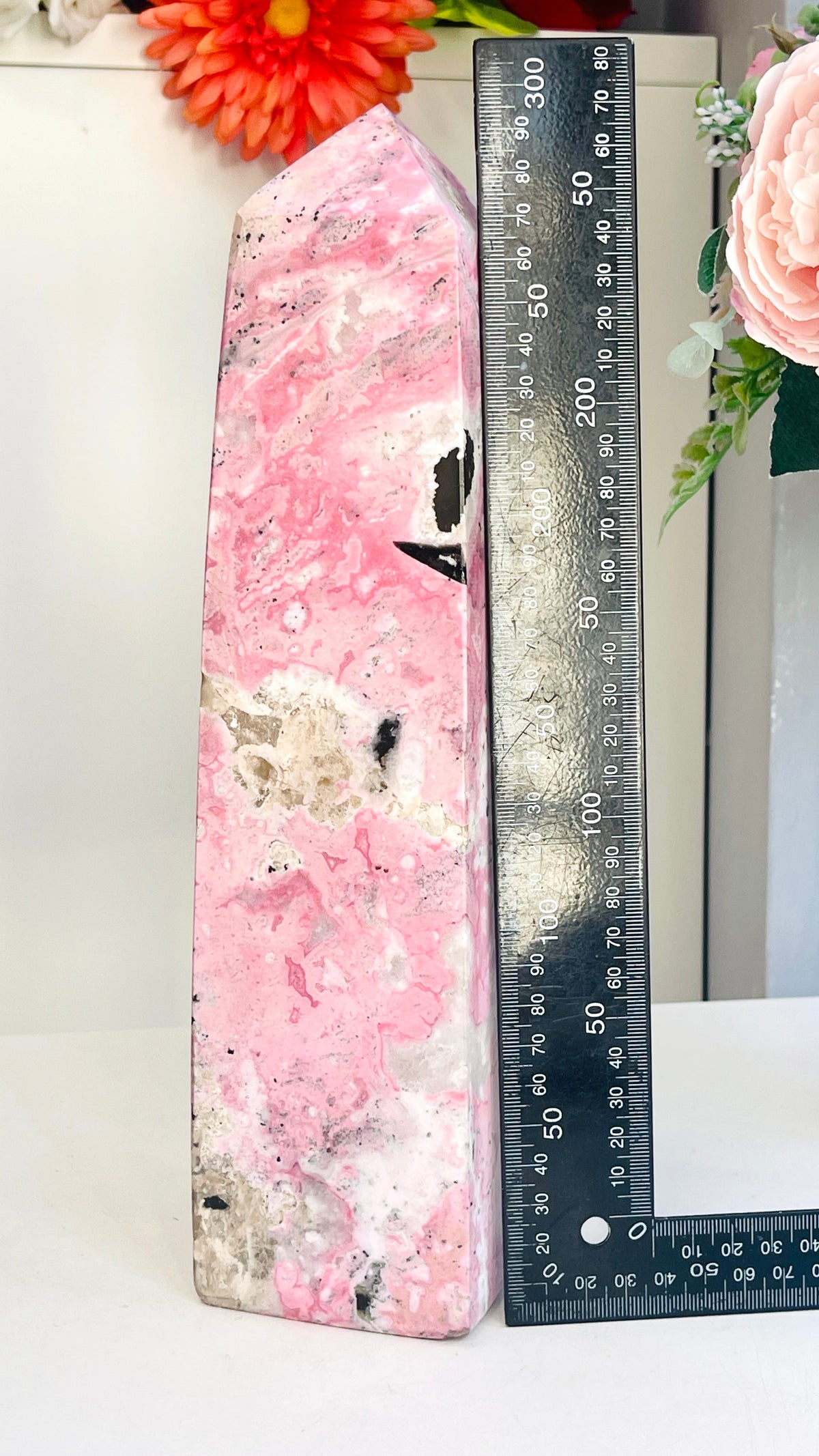 Large Rhodonite Tower, 4kg Pink & Black Statement Crystal