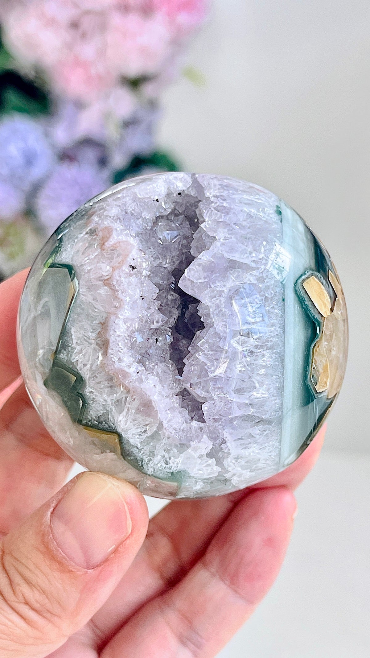 Uruguay Druzy Amethyst Sphere with Agate, 55 mm