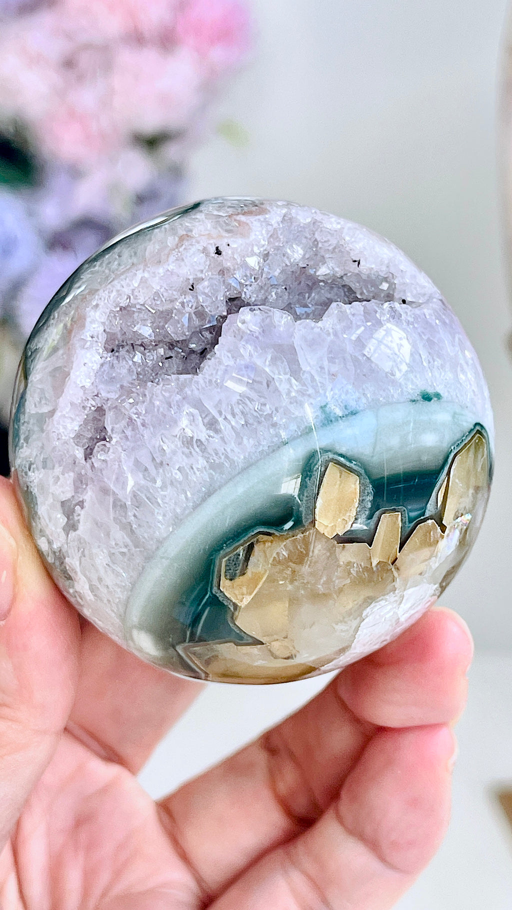 Uruguay Druzy Amethyst Sphere with Agate, 55 mm