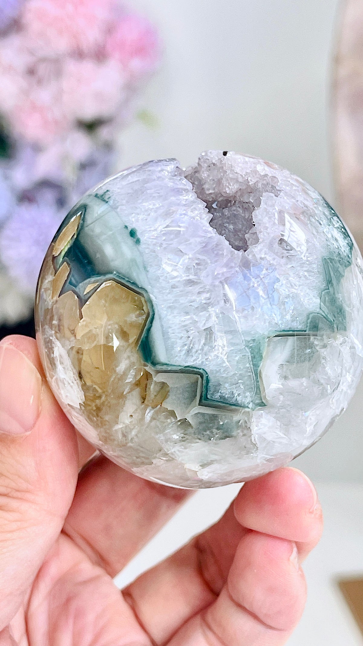 Uruguay Druzy Amethyst Sphere with Agate, 55 mm