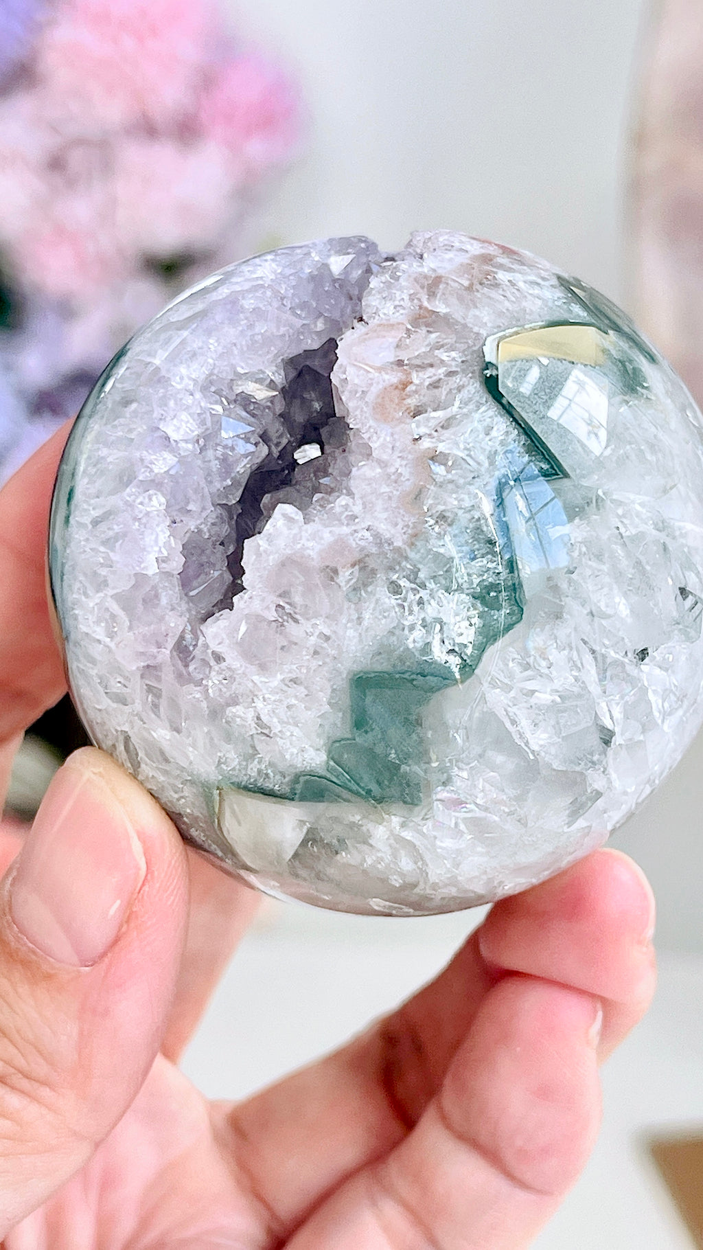 Uruguay Druzy Amethyst Sphere with Agate, 55 mm