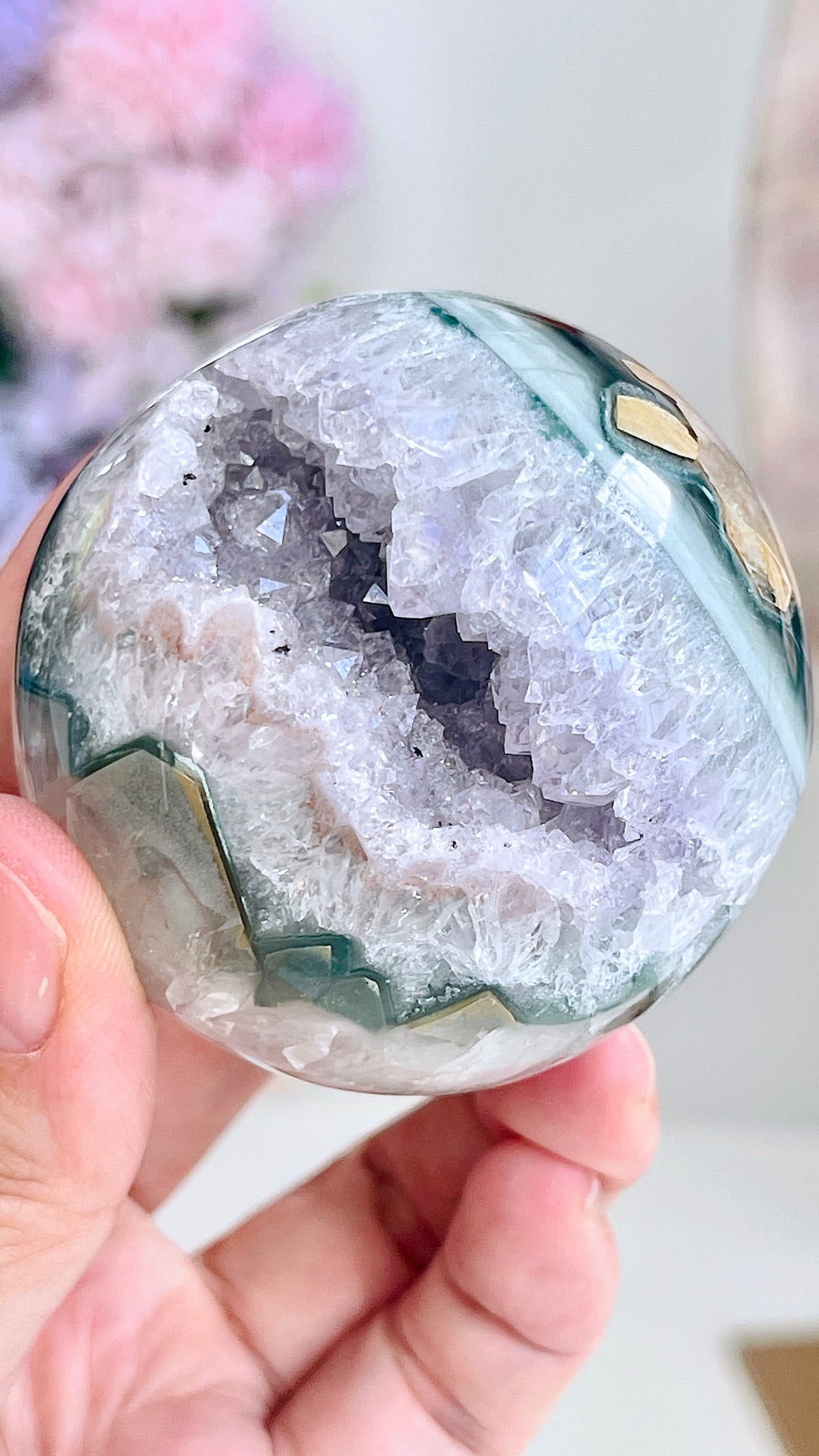 Uruguay Druzy Amethyst Sphere with Agate, 55 mm