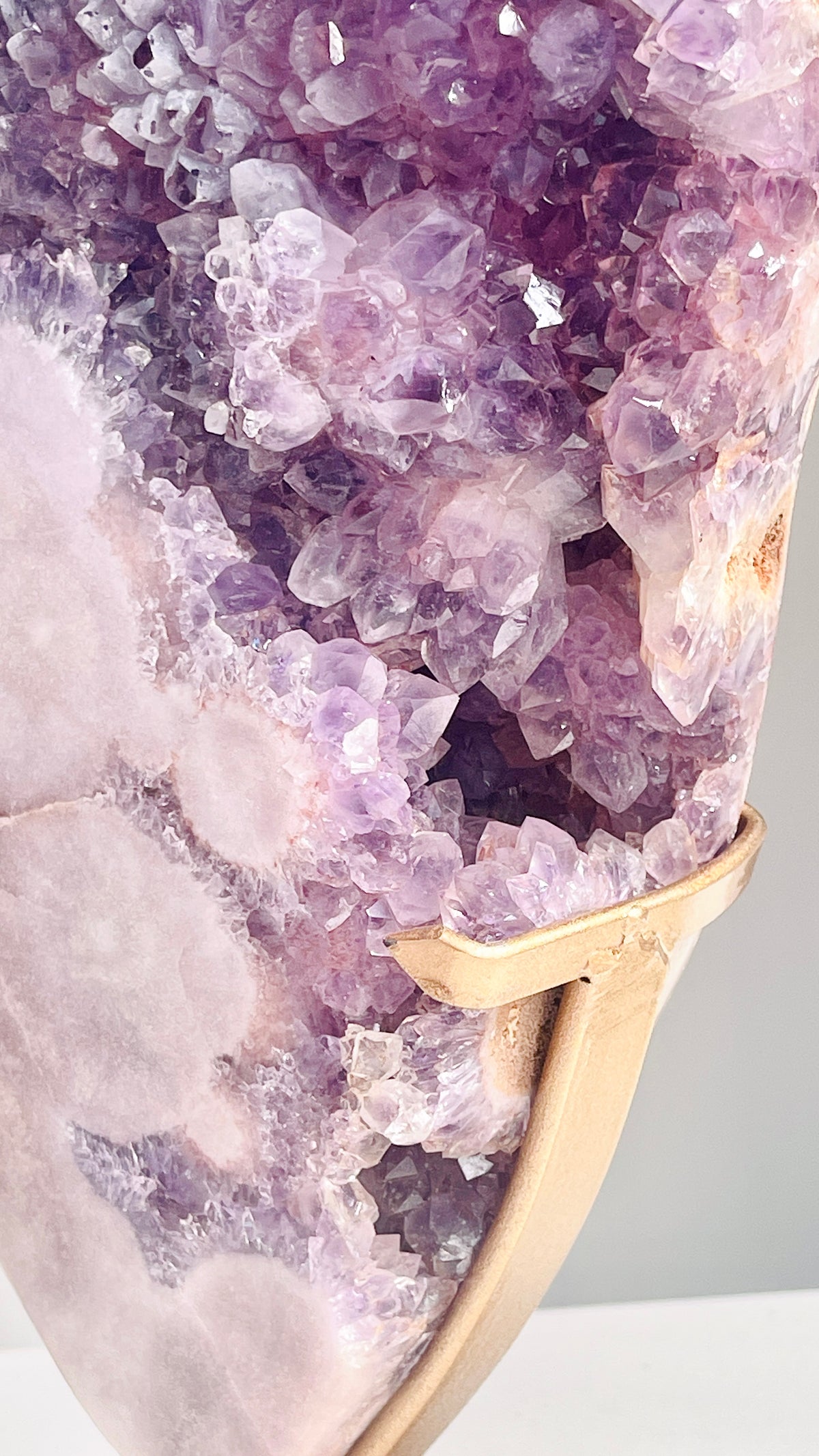 Large Brazilian Pink Amethyst Freeform with Purple Druzy & Stand