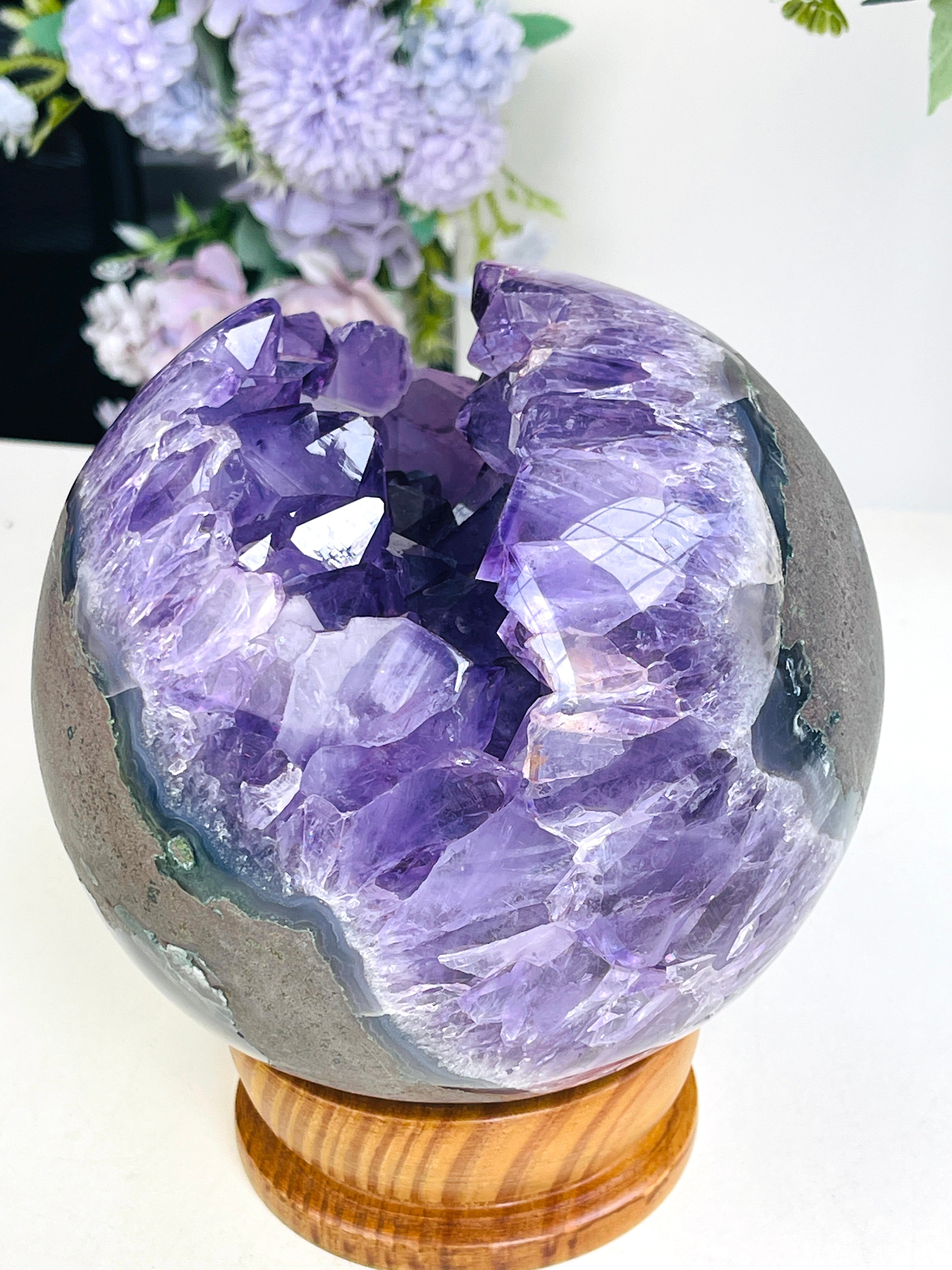 Amethyst Druzy Geode Sphere, Statement Natural Druzy Amethyst Sphere, unique gift, Crystal gift, Home Decor