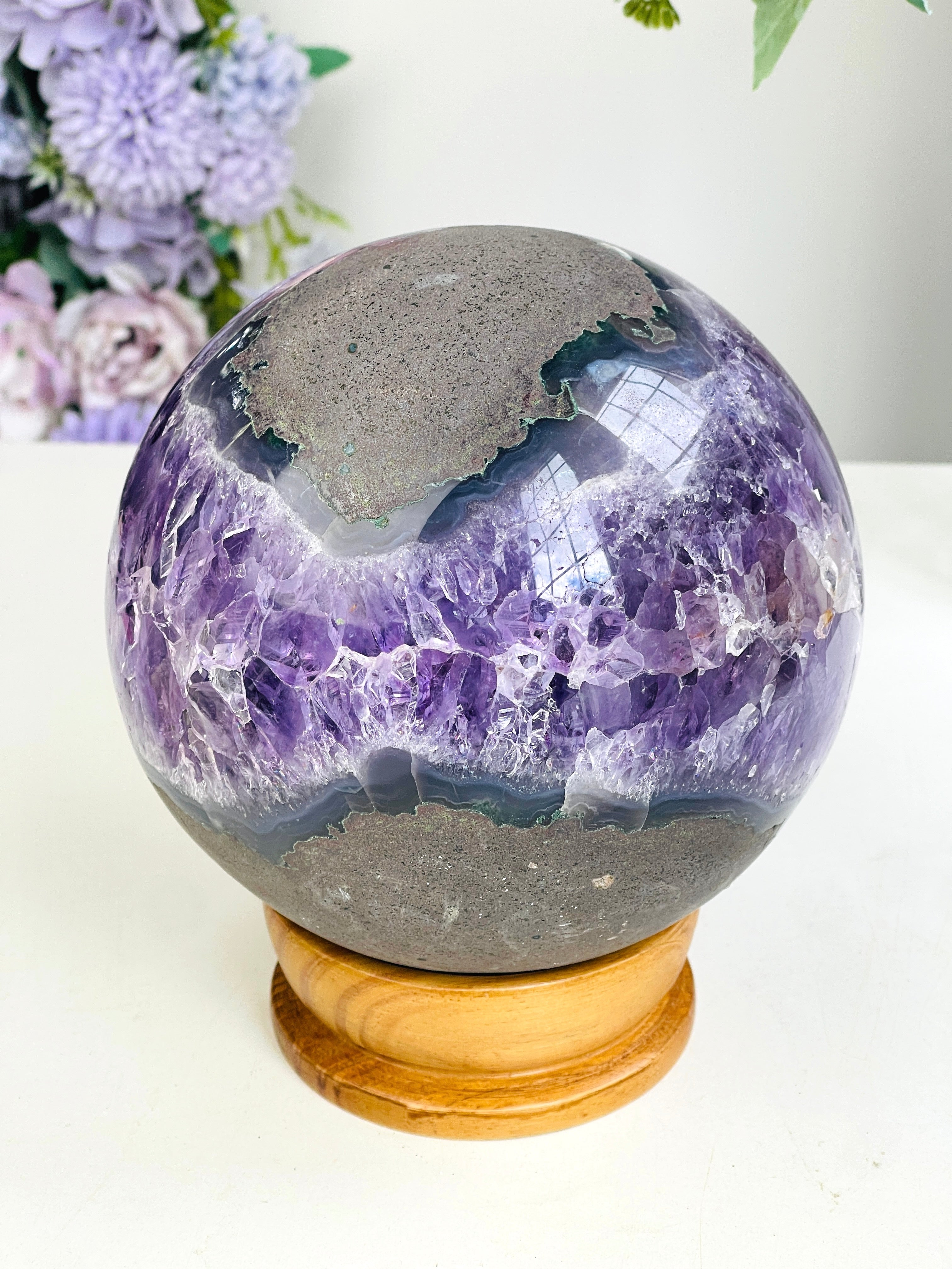 Amethyst Druzy Geode Sphere, Statement Natural Druzy Amethyst Sphere, unique gift, Crystal gift, Home Decor