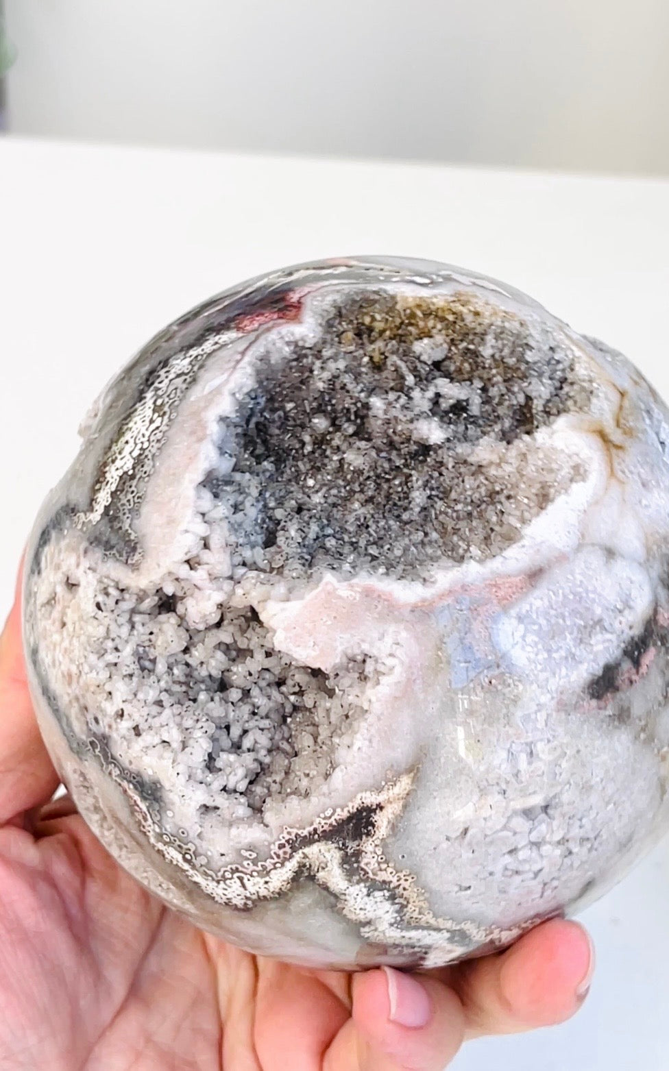 Druzy Jasper Sphere – Natural Crystal Ball with Sparkling Druzy Pocket