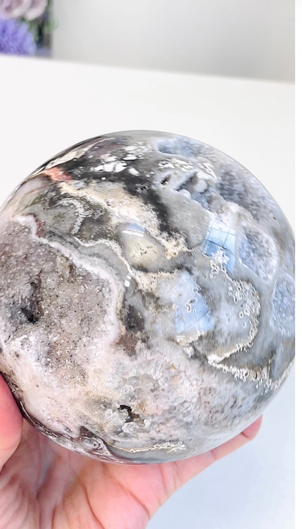 Druzy Jasper Sphere – Natural Crystal Ball with Sparkling Druzy Pocket