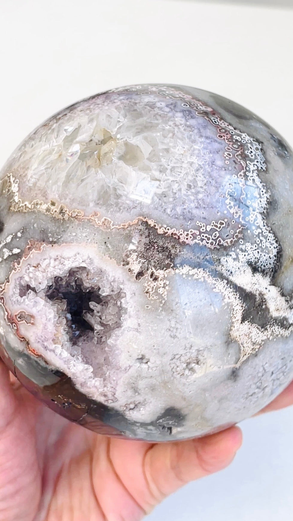 Druzy Jasper Sphere – Natural Crystal Ball with Sparkling Druzy Pocket
