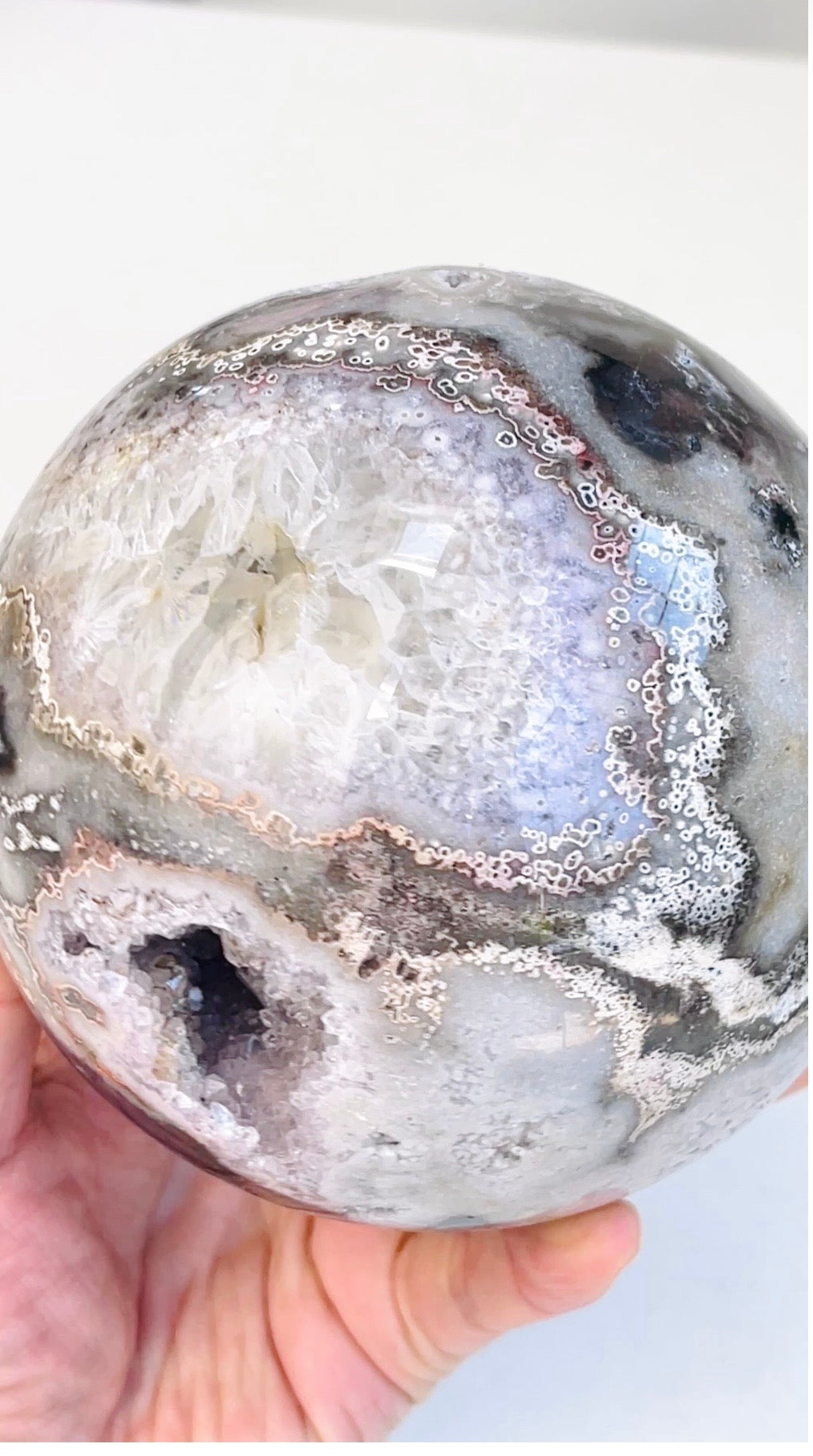 Druzy Jasper Sphere – Natural Crystal Ball with Sparkling Druzy Pocket