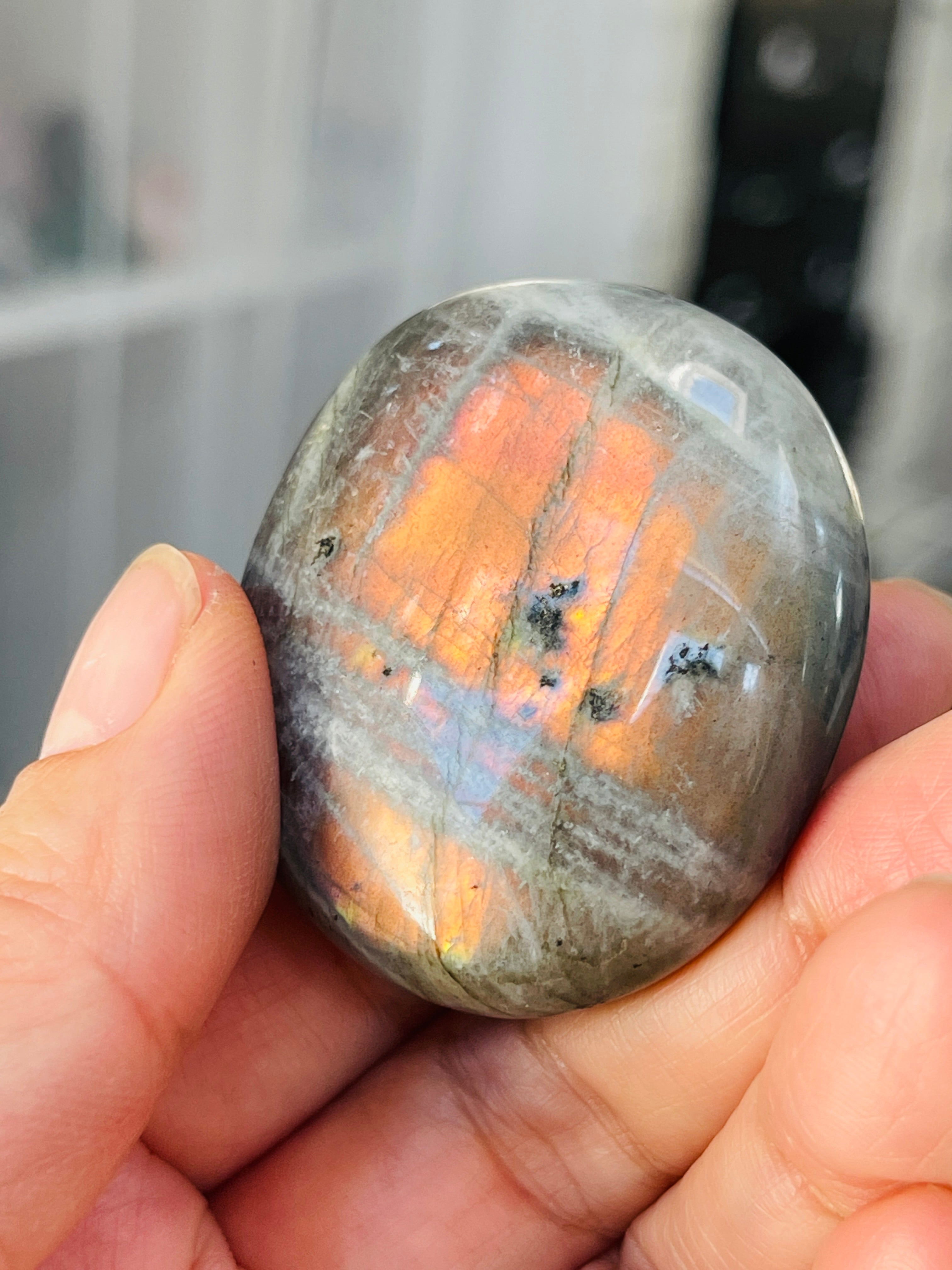 Sunset Labradorite Palm Stone, Purple and Orange Labradorite, crystal gift, healing crystal