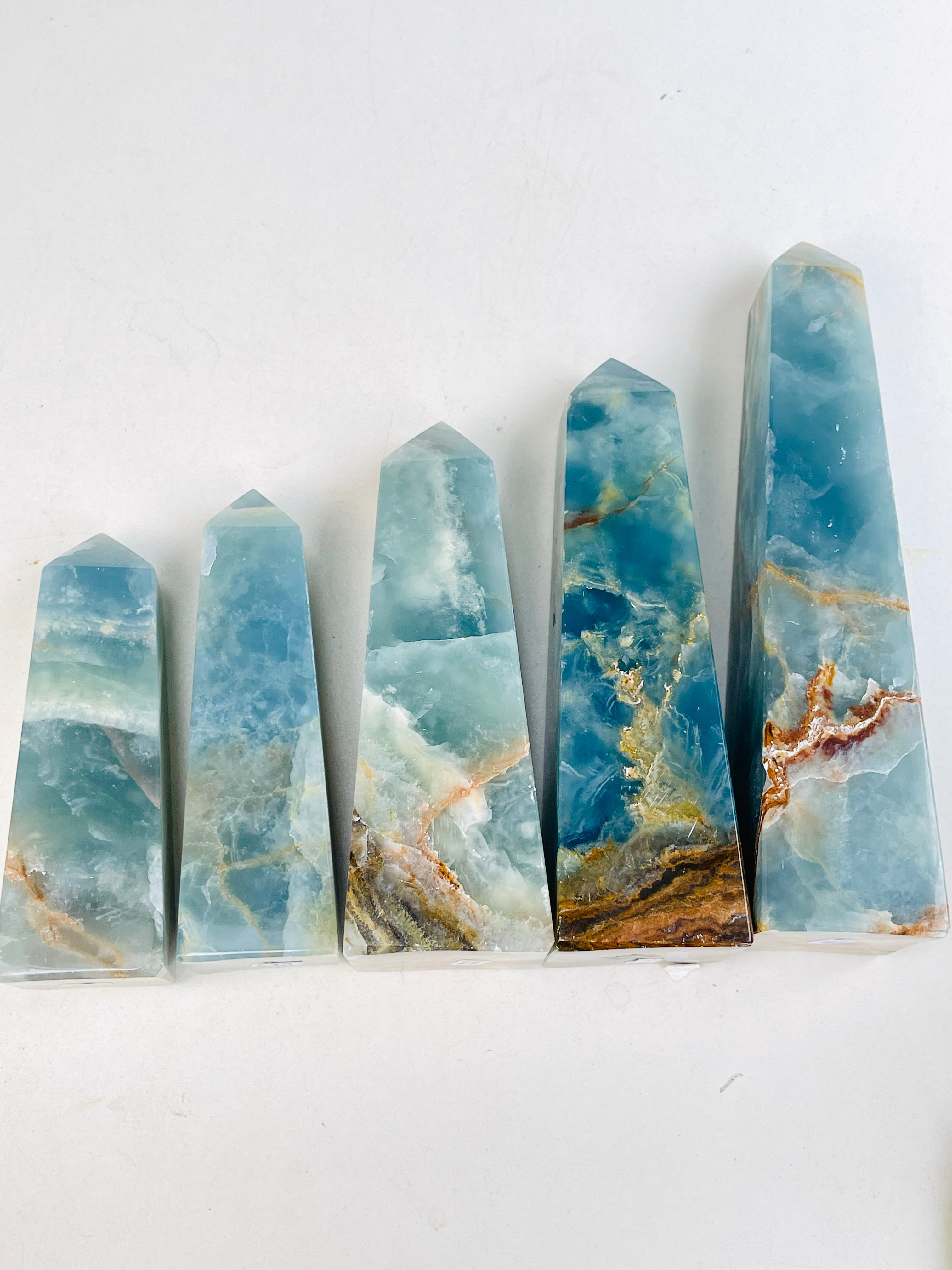 Lemurian Aquatine Calcite Tower : Rare Crystal Point, Large Blue Onyx Towers, Healing Stone