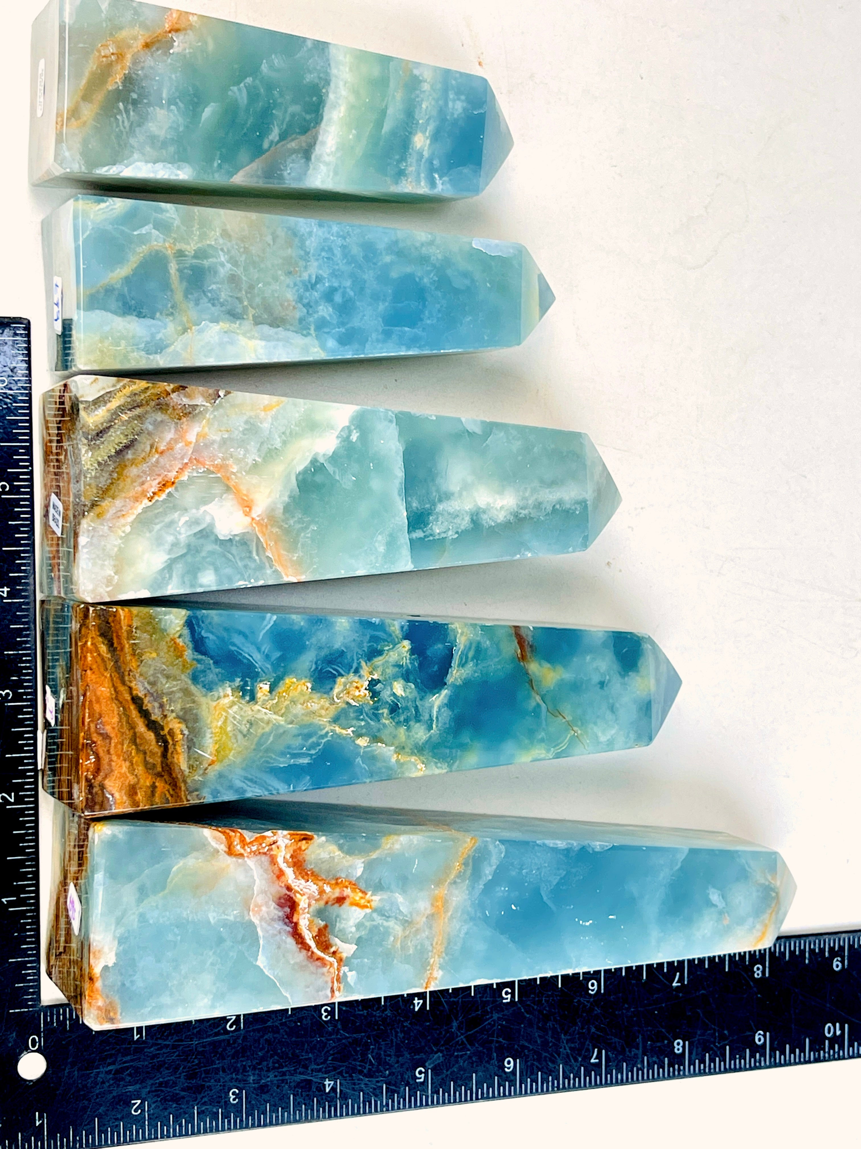 Lemurian Aquatine Calcite Tower : Rare Crystal Point, Large Blue Onyx Towers, Healing Stone