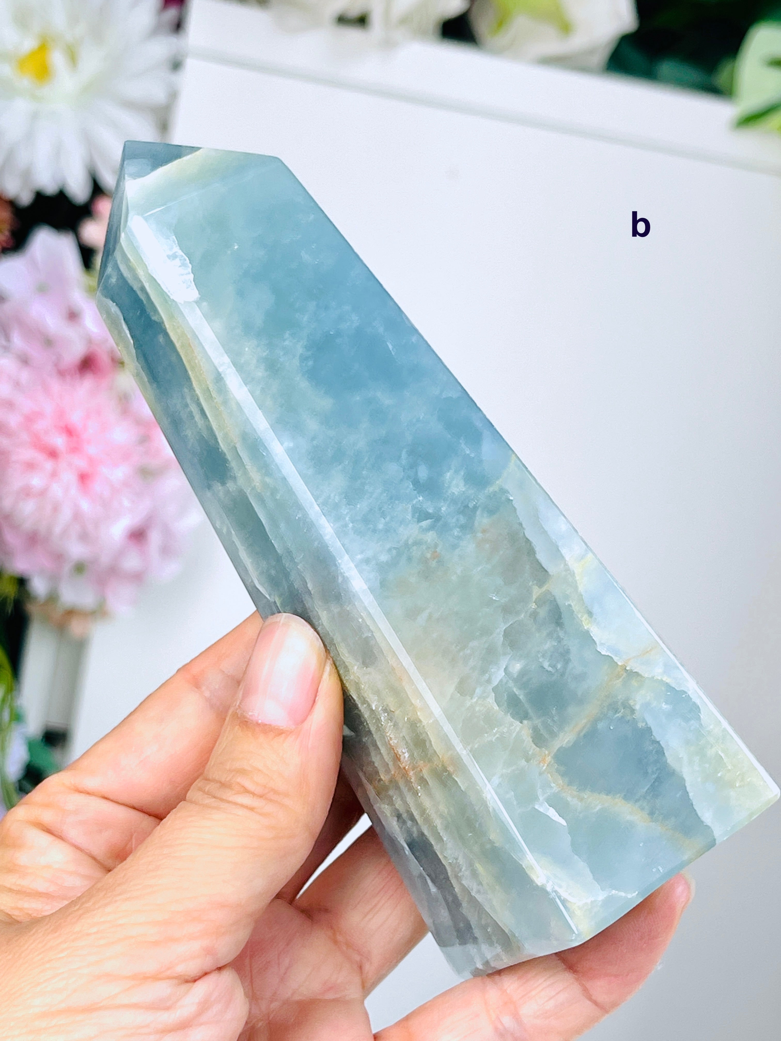 Lemurian Aquatine Calcite Tower : Rare Crystal Point, Large Blue Onyx Towers, Healing Stone