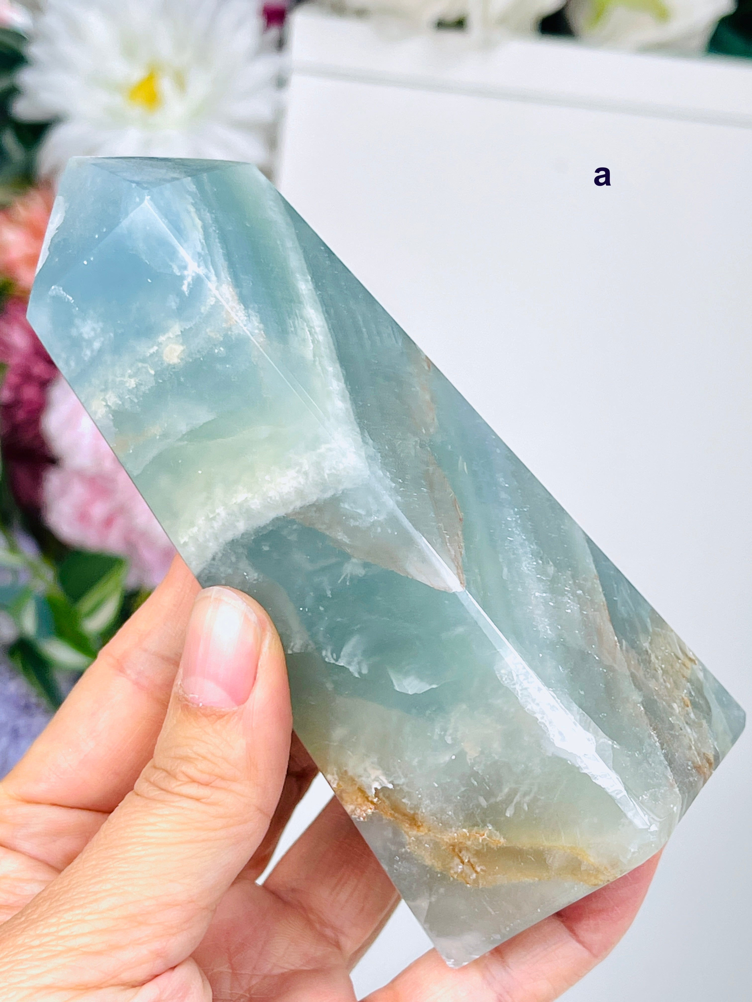 Lemurian Aquatine Calcite Tower : Rare Crystal Point, Large Blue Onyx Towers, Healing Stone