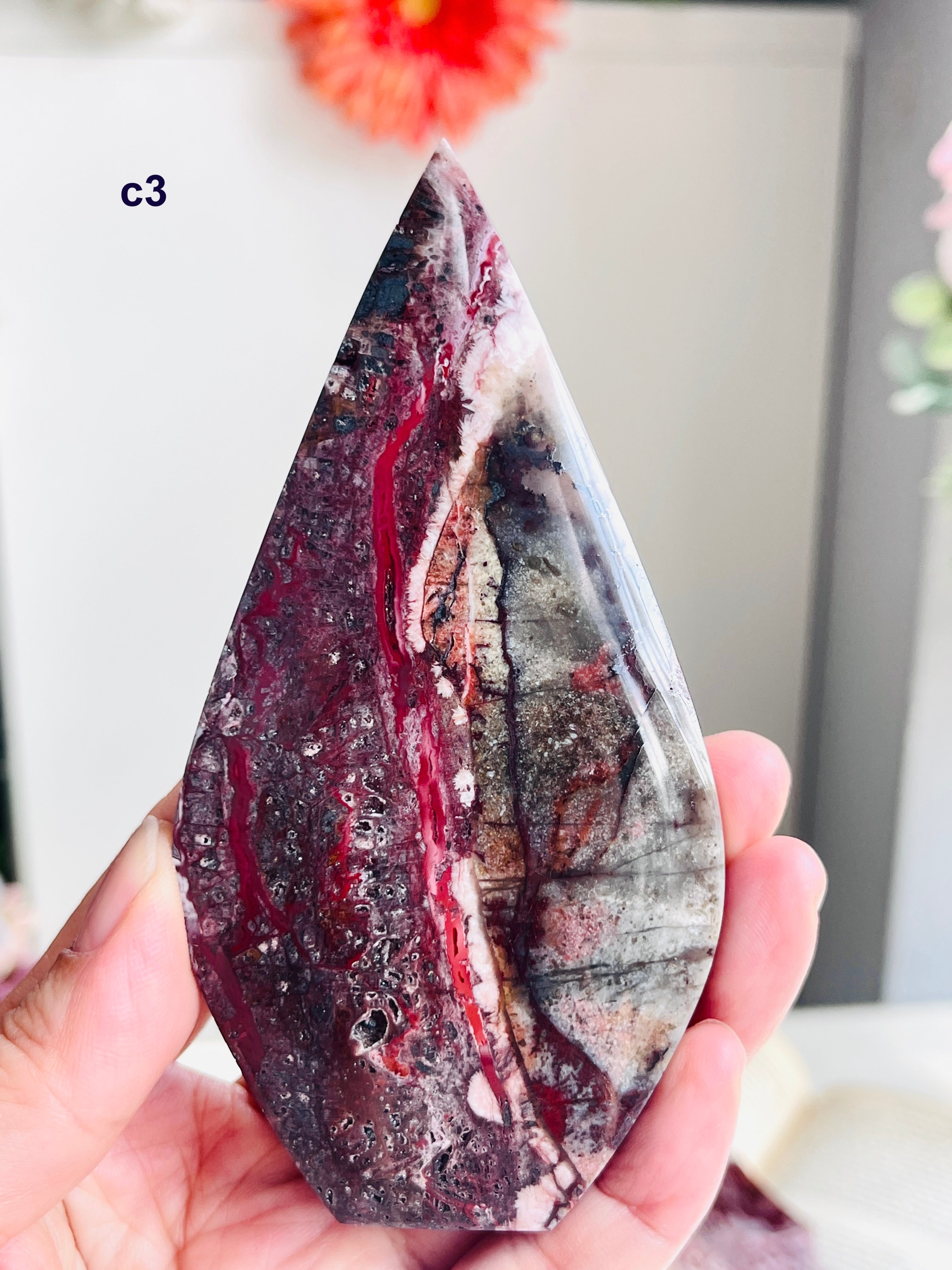 Mexican Lace Agate Flame – Polished Freeform, Red & Burgundy Banding