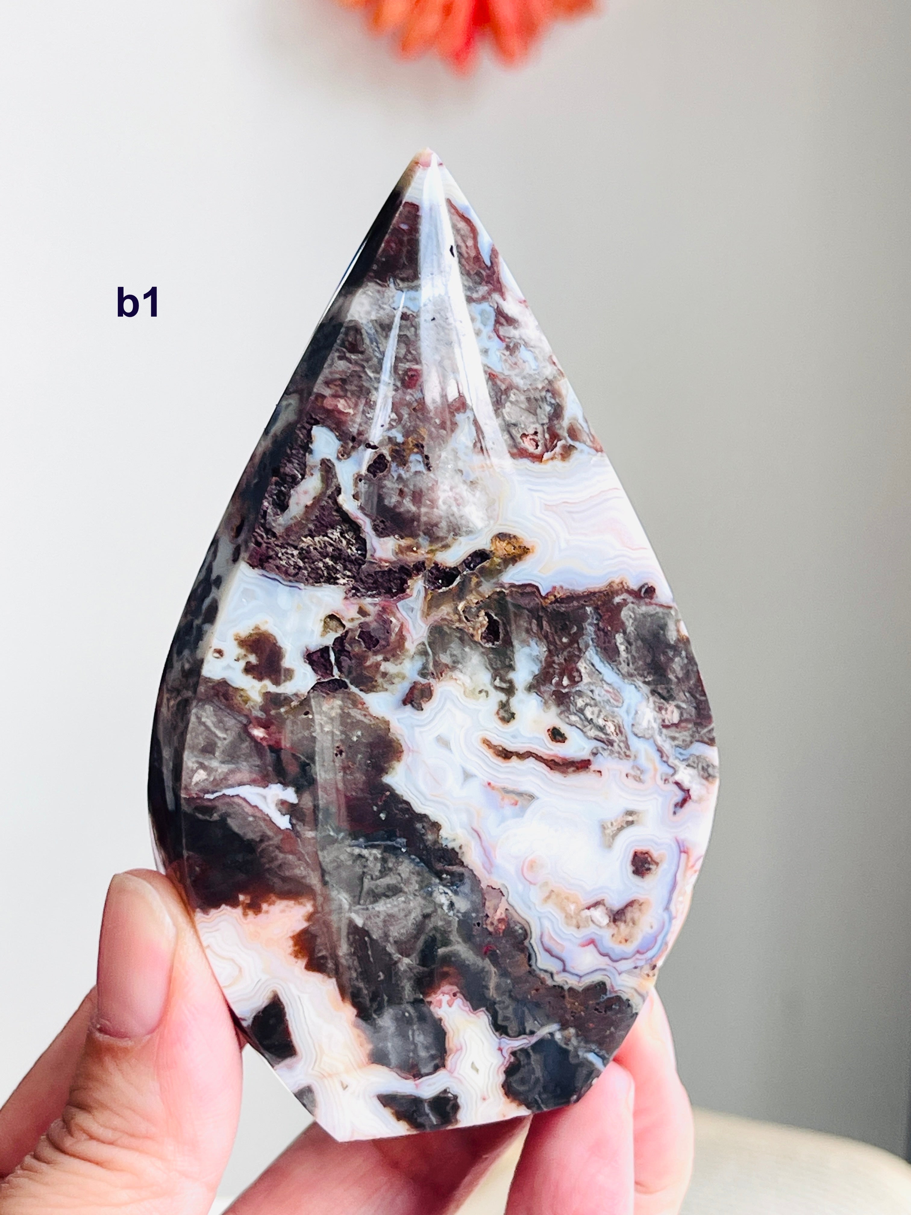 Mexican Lace Agate Flame – Polished Freeform, Red & Burgundy Banding