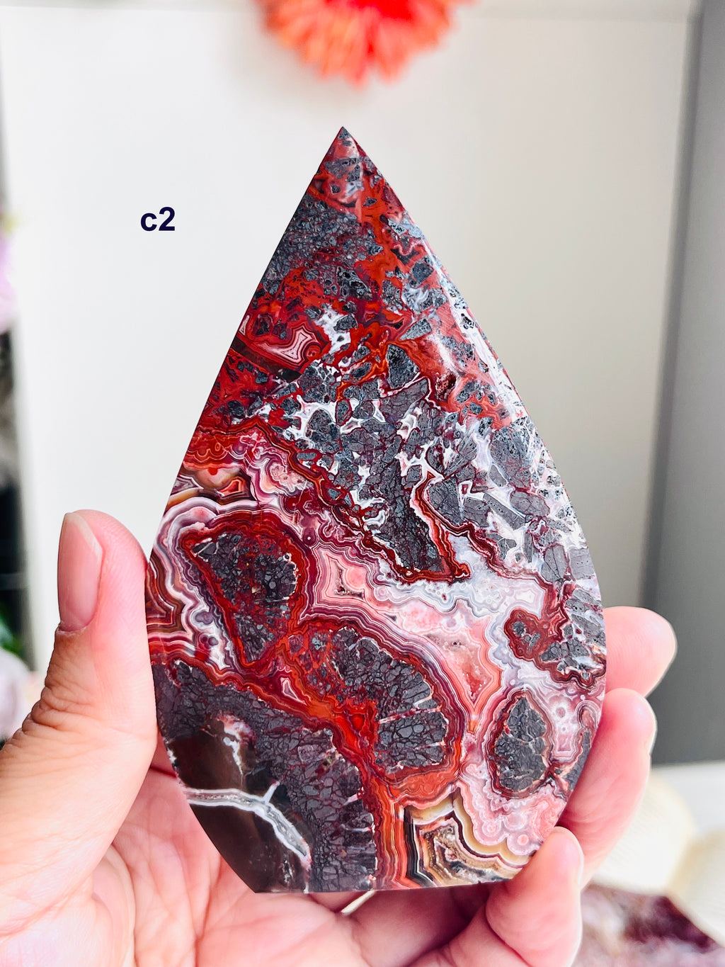 Mexican Lace Agate Flame – Polished Freeform, Red & Burgundy Banding