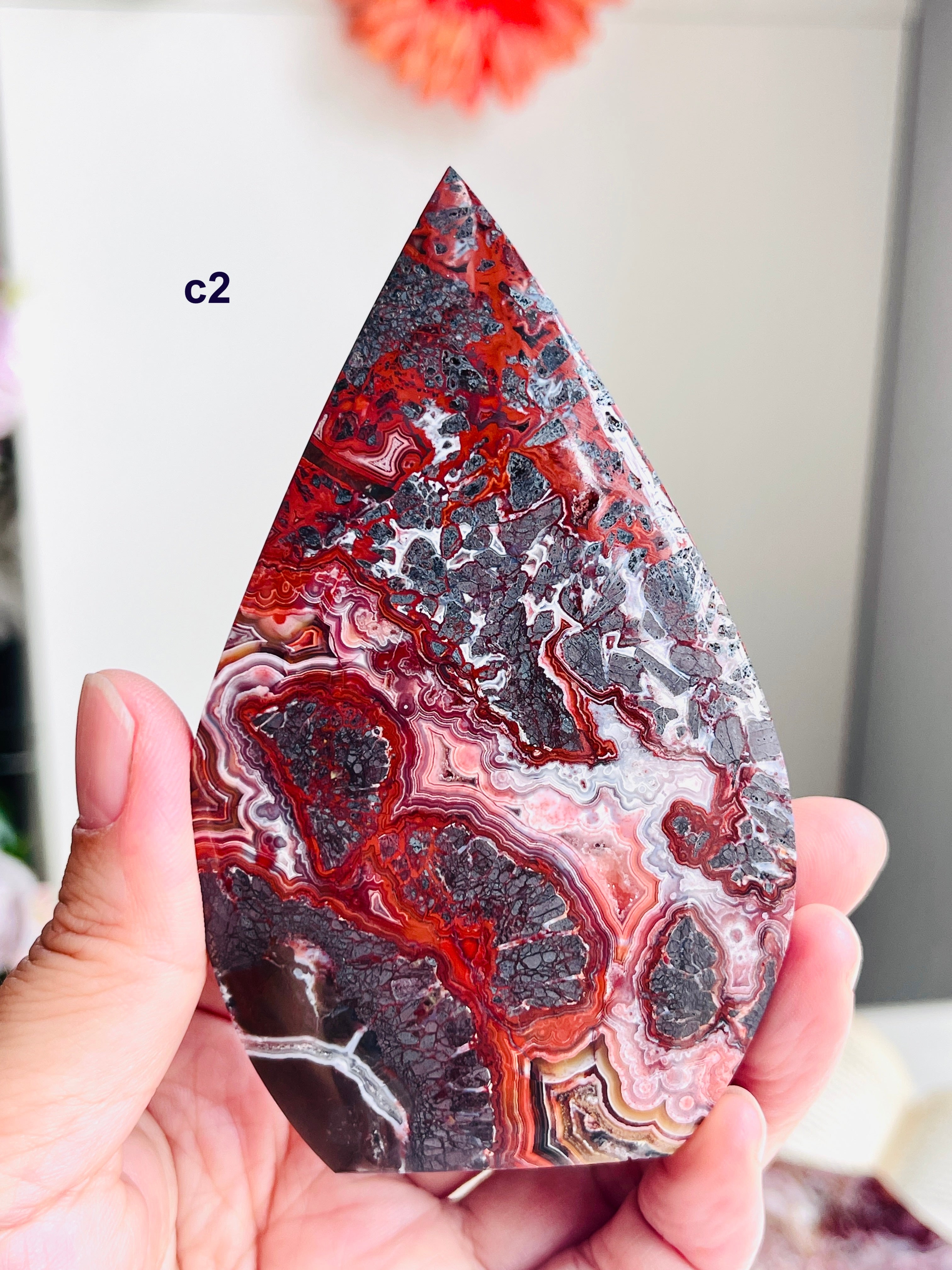 Mexican Lace Agate Flame – Polished Freeform, Red & Burgundy Banding